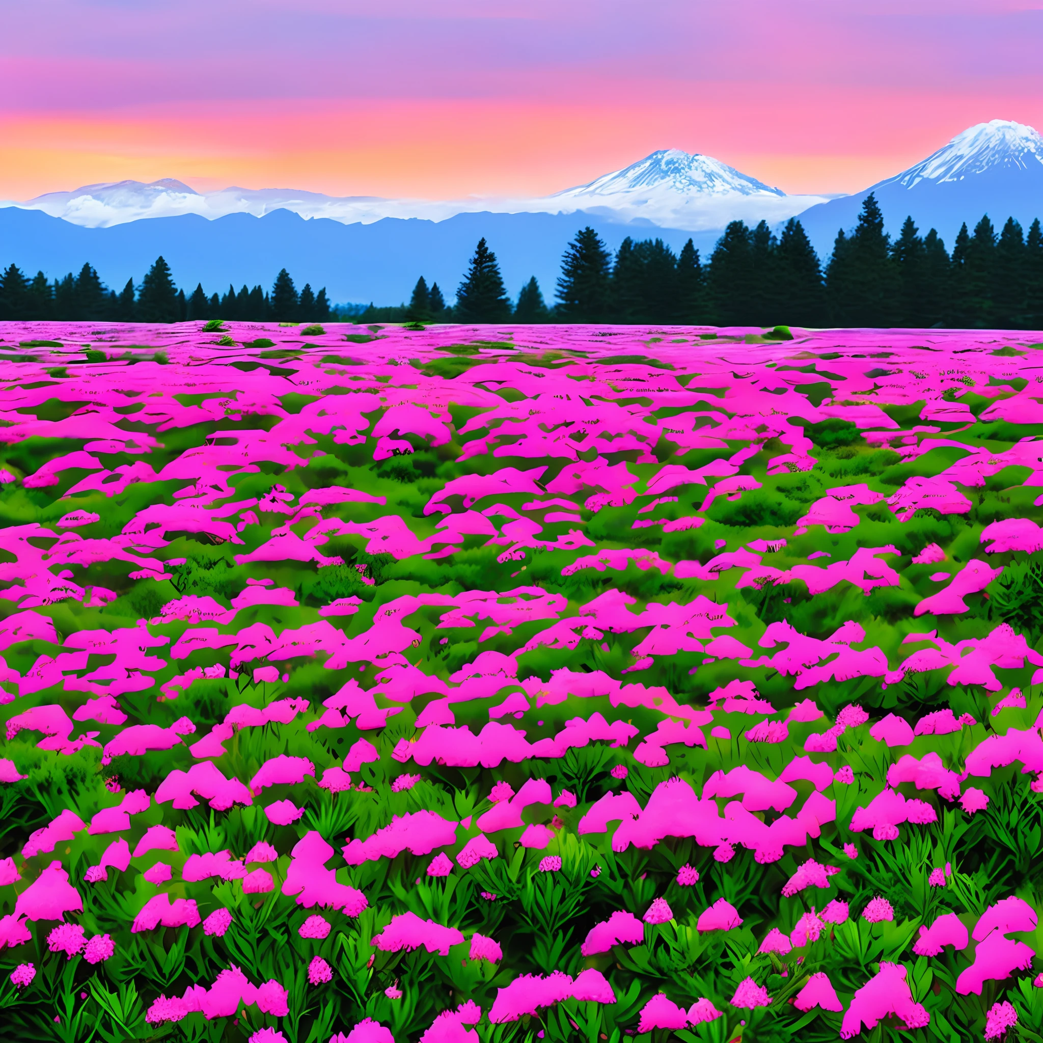 psychedelic heaven pink rhododendron field landscape