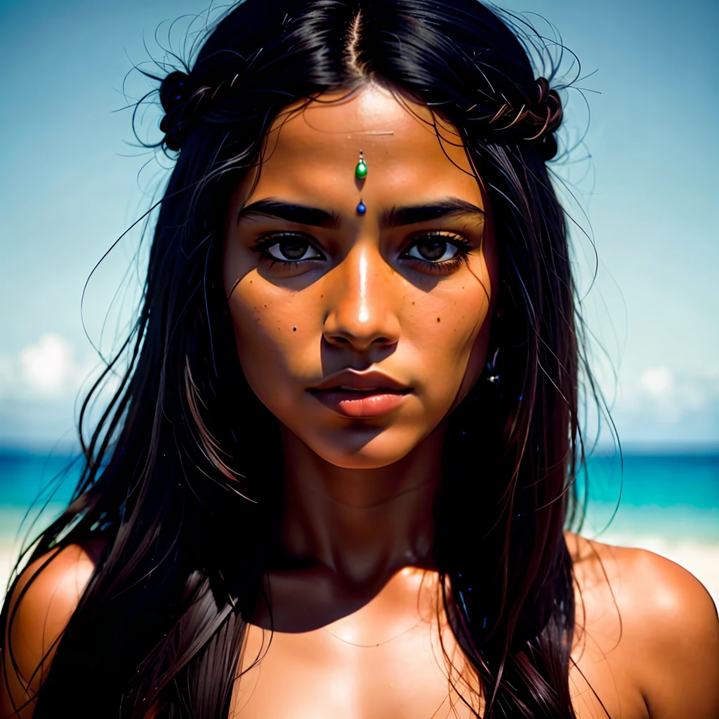 a photorealistic portrait of a stunningly beautiful tanned polynesian woman without light make-up, extremely detailed light green eyes, detailed symmetric realistic face, extremely detailed natural texture, peach fuzz, windy long hair, masterpiece, absurdres, award winning photo by lee jeffries, nikon d850 film stock photograph, kodak portra 400 camera f1.6 lens, extremely detailed, amazing, fine detail, rich colors, hyper realistic lifelike texture, dramatic lighting, unrealengine, trending on artstation, cinestill 800 tungsten, looking at the viewer, photo realistic, RAW photo, TanvirTamim, high quality, highres, sharp focus, extremely detailed, cinematic lighting, 8k uhd,-imagine -