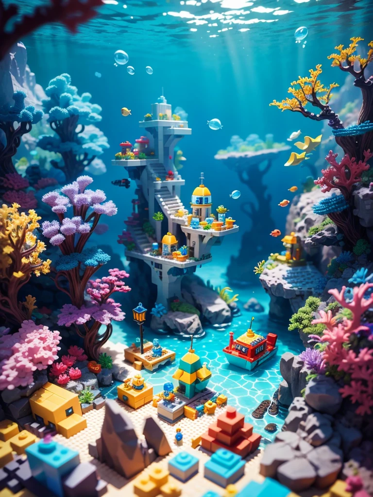 Lego underwater world scene, rich color matching, blind box style, toy model, voxel, very detailed, super high resolution, 8K UHD --v 6
