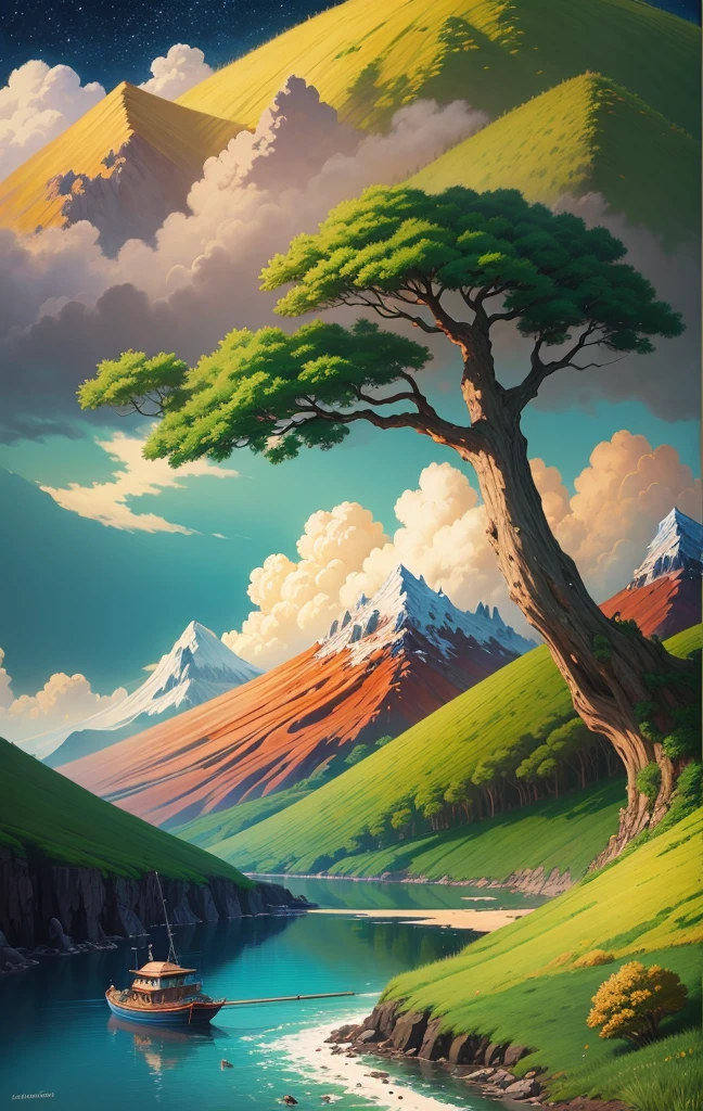 Realistic, authentic, beautiful and stunning landscape oil painting Studio Ghibli Hayao Miyazaki --v6