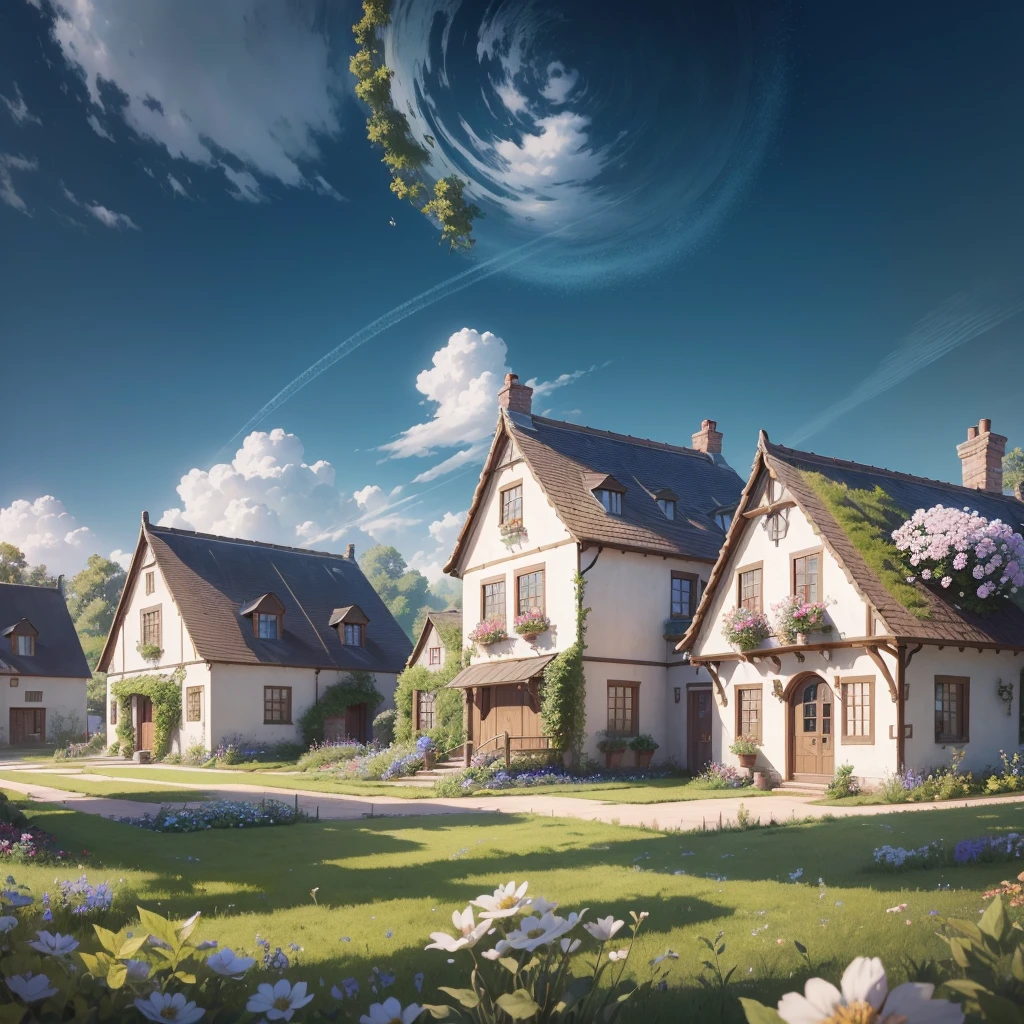 Masterpiece, best quality, (8k wallpaper of very detailed CG unit) (best quality), (best illustration), realistic, village, flowers, blue sky, --v6, full size 8, 8k resolution, curiously complete, elegant, close to perfection, dynamic, highly detailed, concept art, smooth, simple country houses but incredibly beautiful.