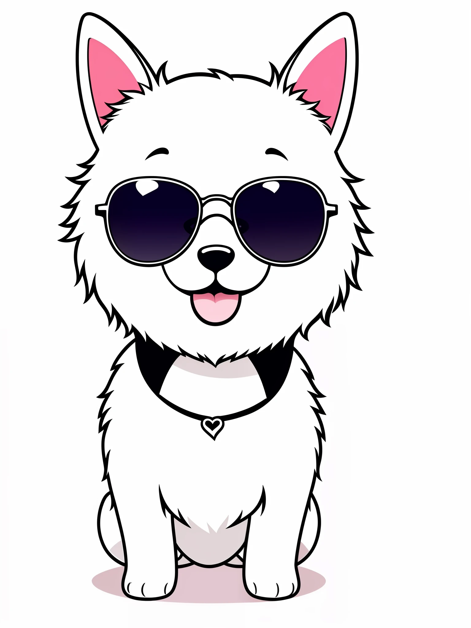 kawaii cute happy dog wearing sunglasses, professional tshirt design vector, contour, white background, no NSFW