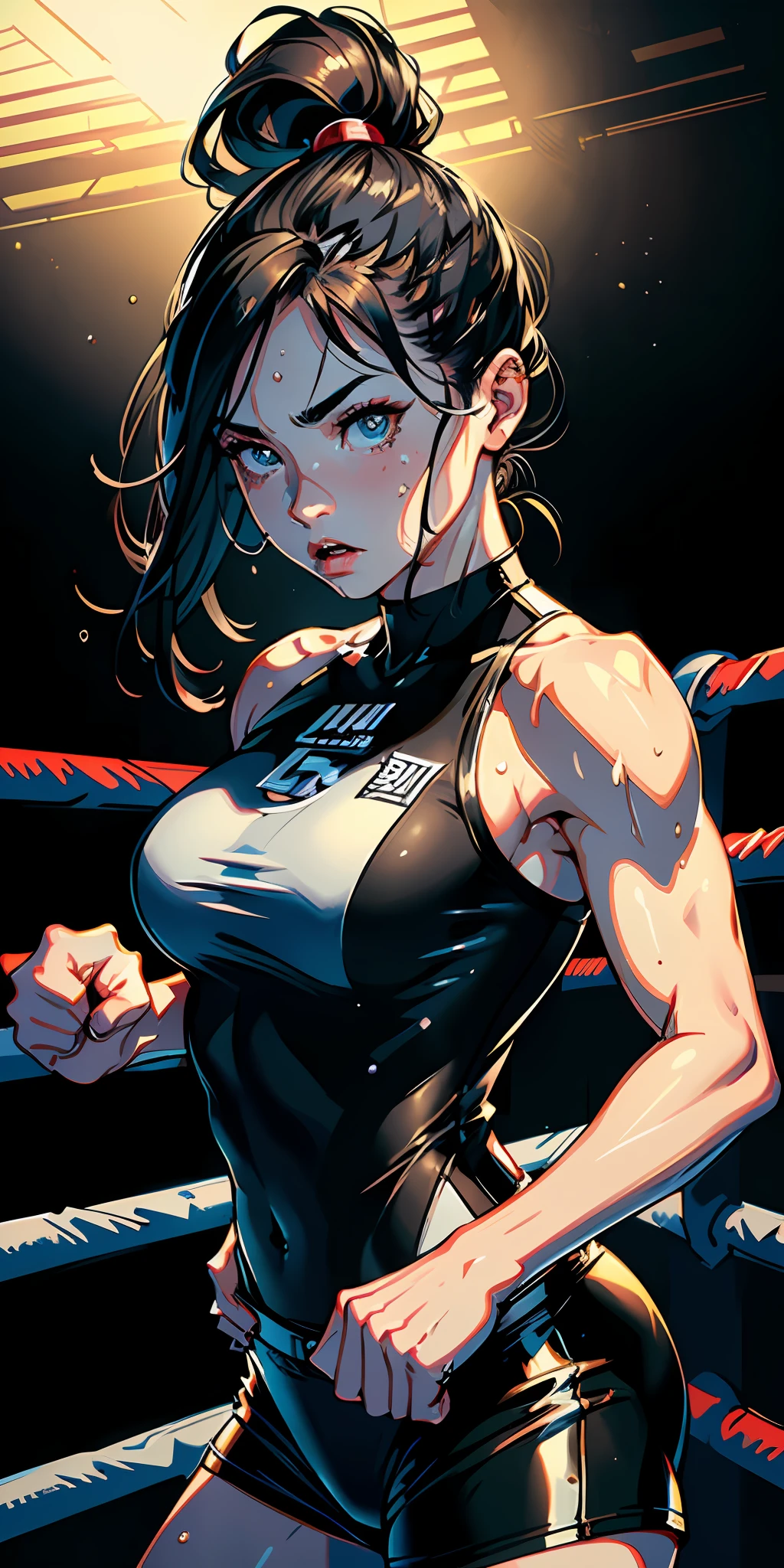 (original) , (very detailed wallpaper) , (best quality) , (masterpiece) , photographic reality, realistic, very detailed illustrations, (1 girl) , beautiful eyes, (delicate face) , perfect detail, (best lighting) , (super complex details) ,
(boxing girl) , (aggressive punching) , sweat, heavy breathing, (oppressive attack) , (boxing ring) , athletic shorts, perfect detail, perfect fingers, perfect limbs, impact, (shiny skin) , abs, muscles, waistline,boxing shorts, fist fight, black hair, high ponytail, very long hair,
4K unified, (super detailed CG: 1.2) , (8K: 1.2) , realistic, octane rendering