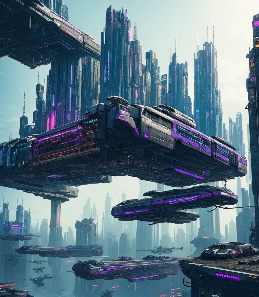 Futuristic Cityscape, ((Cyborg)), (Irregular Architecture), Mechanics, (Cyberpunk), (Levitation Train), Drones, Realistic Lighting, (Abyss) Masterpiece, High Quality, Beautiful Graphics, high detail,