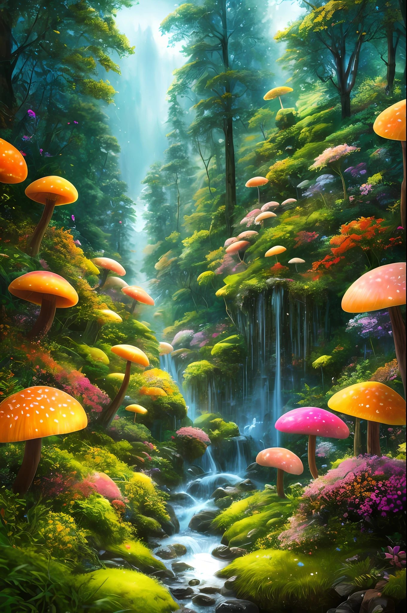 masterpiece, best quality, high quality,extremely detailed CG unity 8k wallpaper, An enchanting and dreamy scene of a fantasy forest, with towering trees, glowing mushrooms, and hidden fairy glens, creating a sense of mystique and enchantment, artstation, digital illustration, intricate, trending, pastel colors, oil paiting, award winning photography, Bokeh, Depth of Field, HDR, bloom, Chromatic Aberration ,Photorealistic,extremely detailed, trending on artstation, trending on CGsociety, Intricate, High Detail, dramatic, art by midjourney