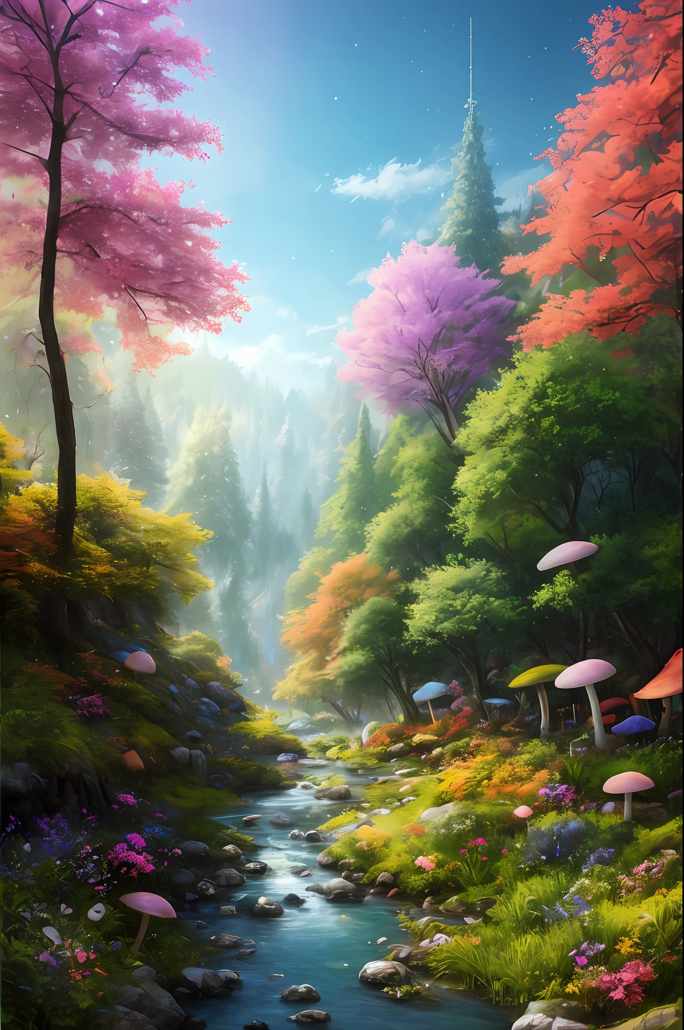 masterpiece, best quality, high quality,extremely detailed CG unity 8k wallpaper, An enchanting and dreamy scene of a fantasy forest, with towering trees, glowing mushrooms, and hidden fairy glens, creating a sense of mystique and enchantment, artstation, digital illustration, intricate, trending, pastel colors, oil paiting, award winning photography, Bokeh, Depth of Field, HDR, bloom, Chromatic Aberration ,Photorealistic,extremely detailed, trending on artstation, trending on CGsociety, Intricate, High Detail, dramatic, art by midjourney