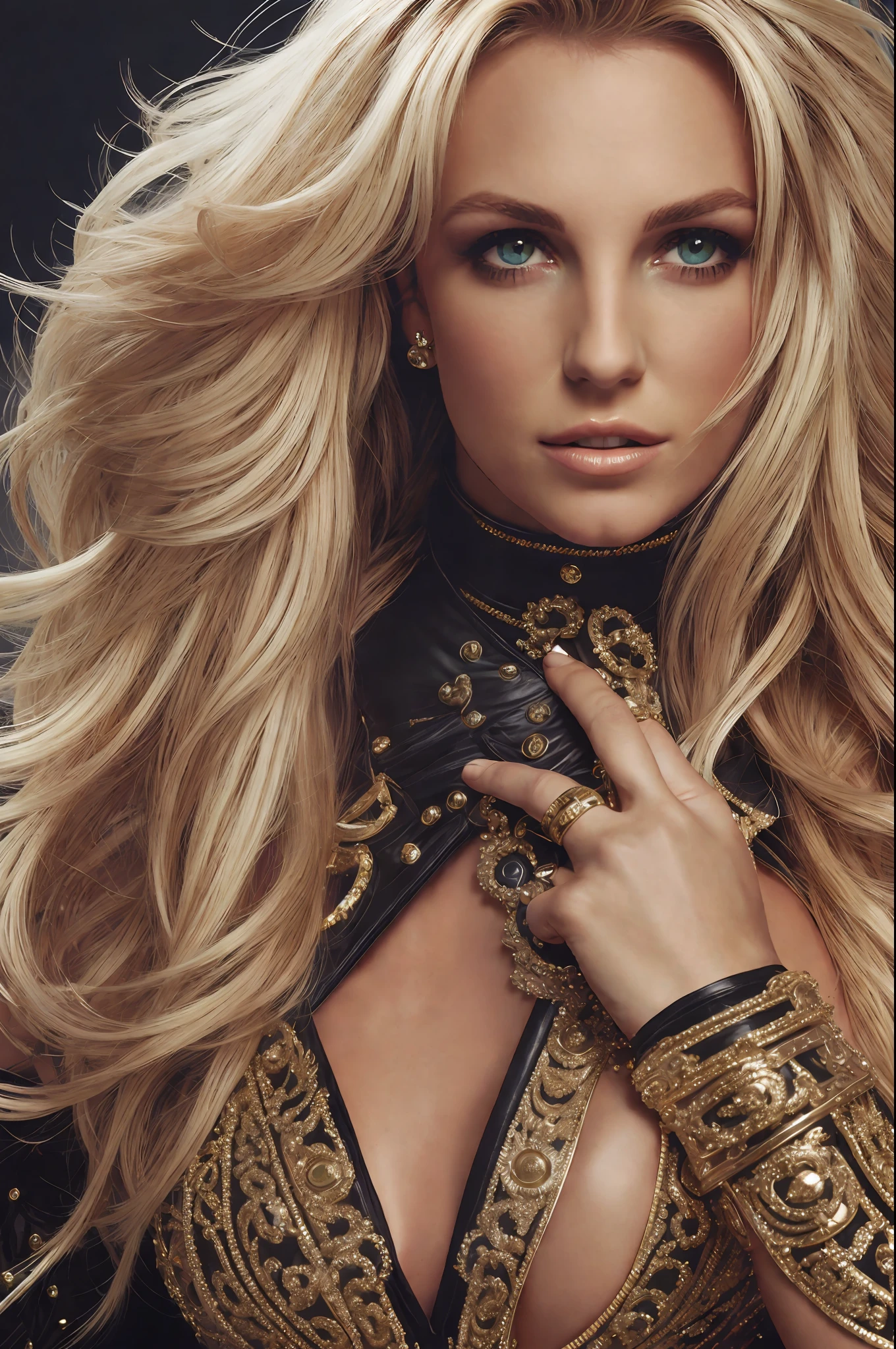 Photo BRITNEY SPEARS , 4K texture, high quality, beautiful hairstyle, original album cover, VERSACE outfit , 8k image, high image quality, night