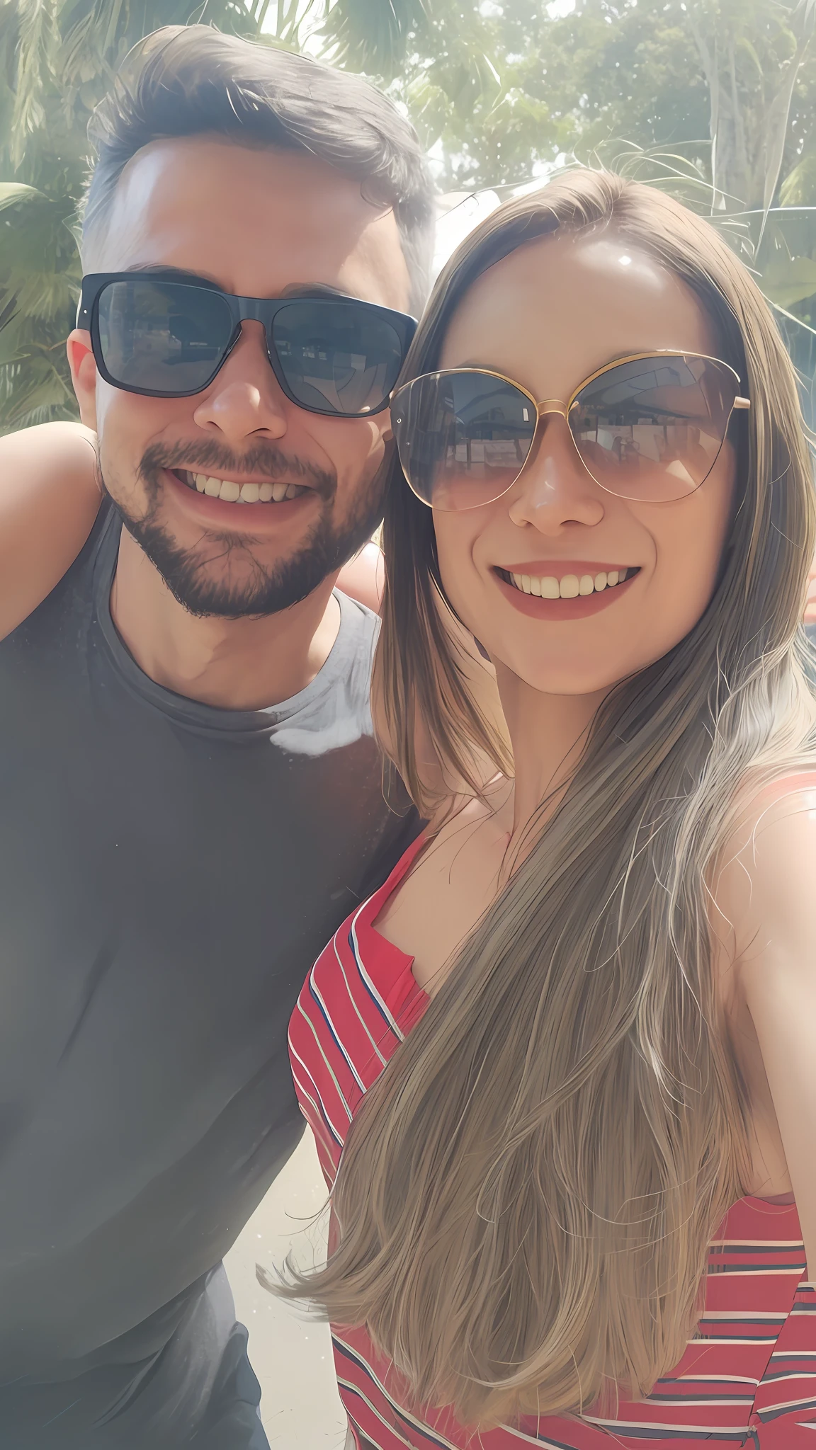 there is a man and woman posing for a picture together, happy couple, vacation photo, by Nándor Katona, couple, lovely couple, profile pic, profile image, having a great time, in sao paulo, smiling couple, having fun in the sun, they are in love, low quality photo, in love selfie, snapchat photo, avatar image