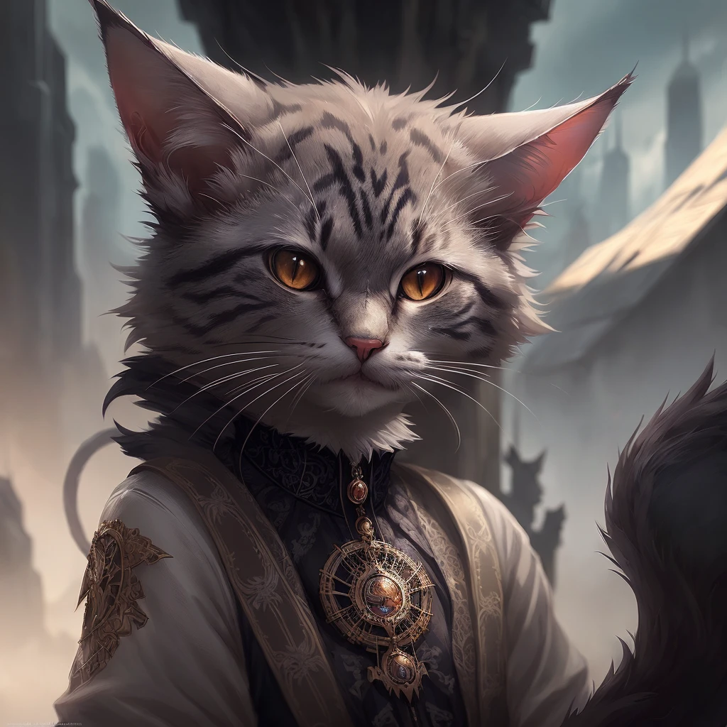 there is a cat that is dressed in a costume and a necklace, inspired by WLOP, best on wlop, furry character portrait, wlop and ross tran, fantasy concept art portrait, intricate wlop, fanart best artstation, anthropomorphic female cat, furry fantasy art, masterpiece anthro portrait, wlop |, adorable digital painting, wlop art