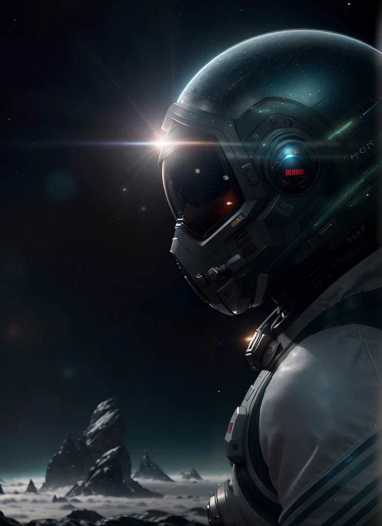 Highly detailed RAW color Photo, Rear Angle, Full Body, of (female space soldier, wearing white and blue space suit, helmet, tined face shield, rebreather, accentuated booty), outdoors, (looking up at advanced alien structure, on alien planet), toned body, big butt, (sci-fi), (mountains:1.1), (lush green vegetation), (two moons in sky:0.8), (highly detailed, hyperdetailed, intricate), (lens flare:0.7), (bloom:0.7), particle effects, raytracing, cinematic lighting, shallow depth of field, photographed on a Sony Alpha 1, 50mm wide angle lens, sharp focus, cinematic film still from Gravity 2013