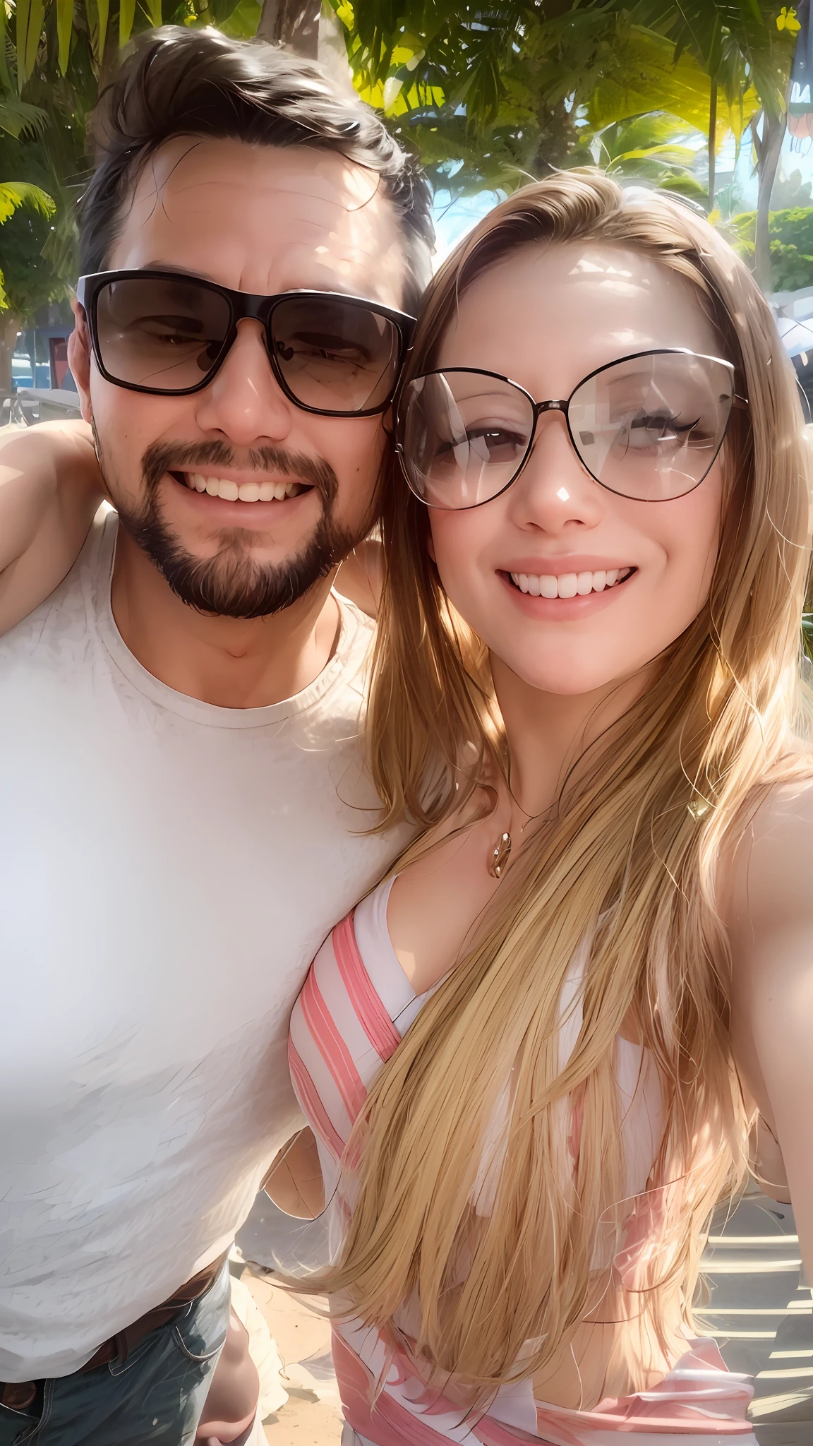 there is a man and woman posing for a picture together, happy couple, vacation photo, by Nándor Katona, couple, lovely couple, profile pic, profile image, having a great time, in sao paulo, smiling couple, having fun in the sun, they are in love, low quality photo, in love selfie, snapchat photo, avatar image