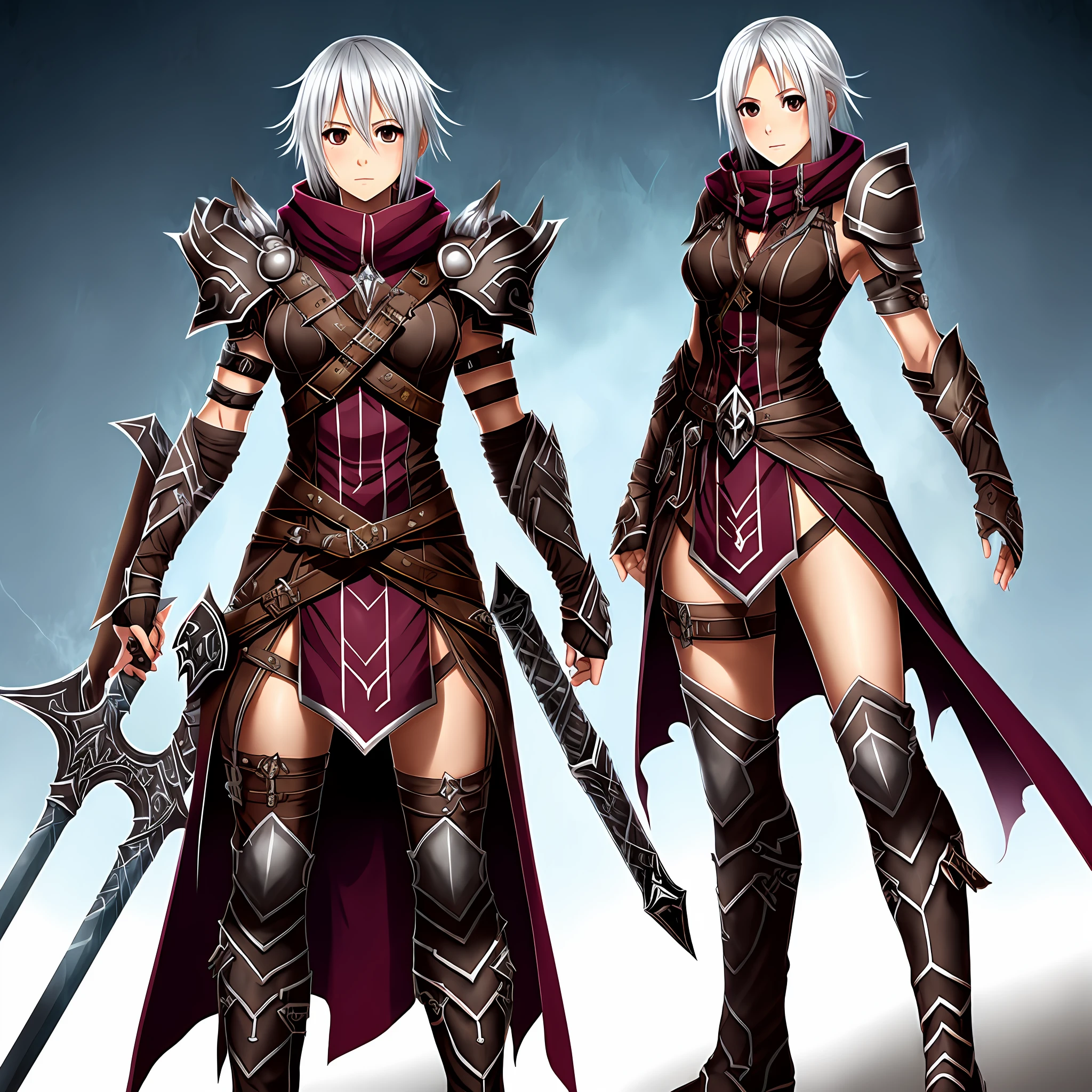 1man, Assassin Cross, Iruga, (Ragnarok Online), (Ragnarok the Animation), Cross Assassin Dress, Clothing, Gloves, Boots, Hidden Blades, Skull Symbols, White Hair, Looking at Camera