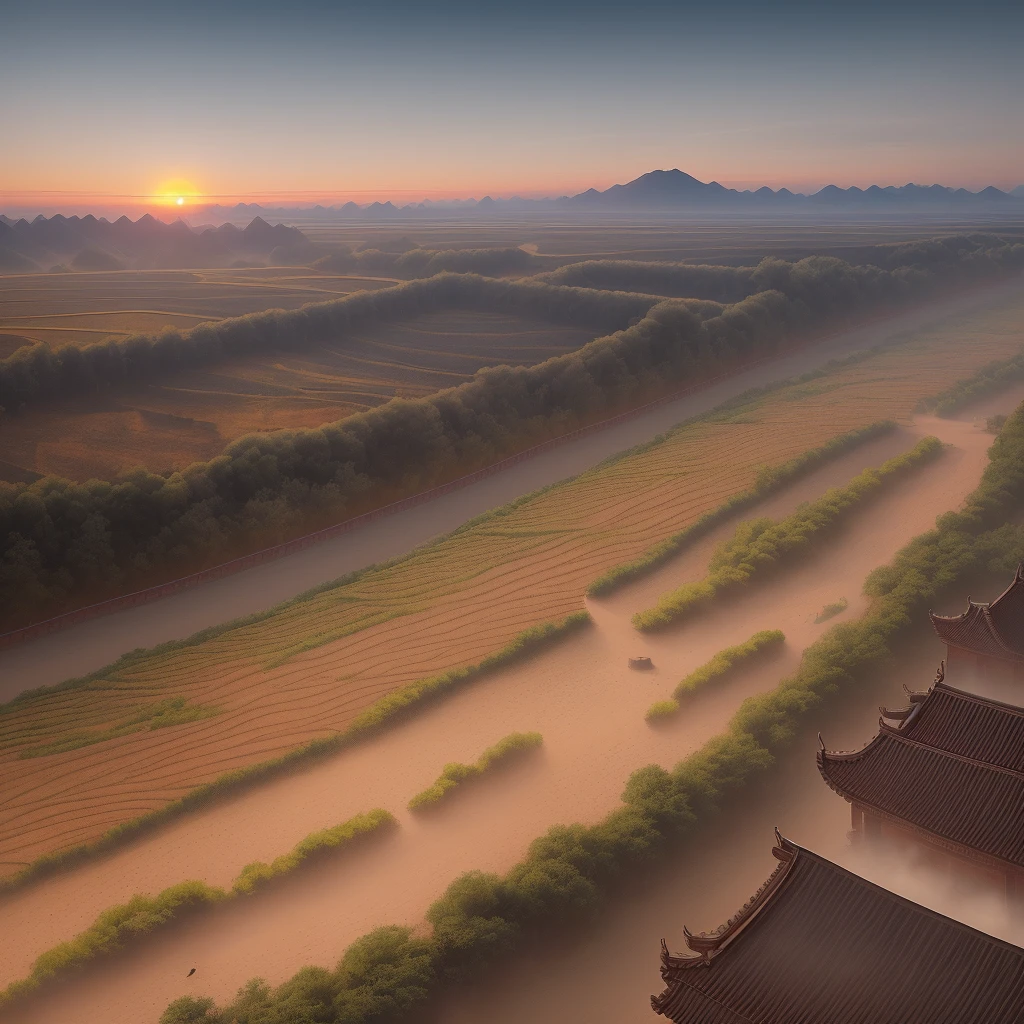 On the outskirts of Luoyang City in the Eastern Han Dynasty, the rising sun was gradually obscured by the moon, the sky was half-dark, there were meteorites with fire across the sun, and the people on the ground market and the fields ran in panic