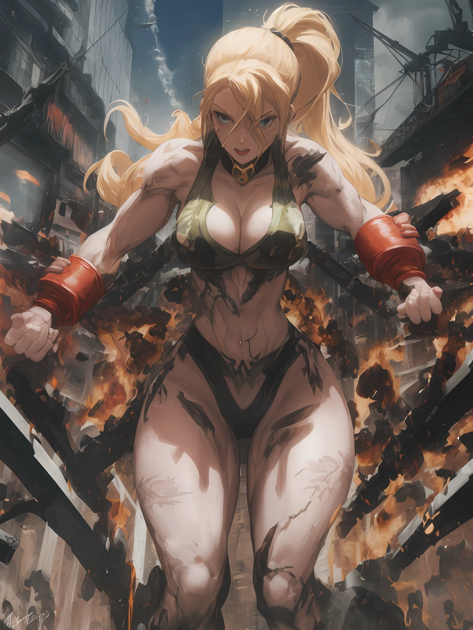 absurdres, highres, ultra detailed, (1girl:1.3),
BREAK
, Cammy, Street Fighter, battle-damaged, strong figure, curvaceous body, aura of resilience, well-defined facial features, accurately depicted hands and fingers, clear and focused eyes
BREAK
, game adaptation, Street Fighter universe, intense battle scenes, digital artistry, creative editing, evocative narratives, striking visuals
BREAK
, dynamic art, powerful stance, muscular definition in legs, interactive battlefield, dramatic lighting, artistic ingenuity, captivating visuals, signature outfit, well-defined curves