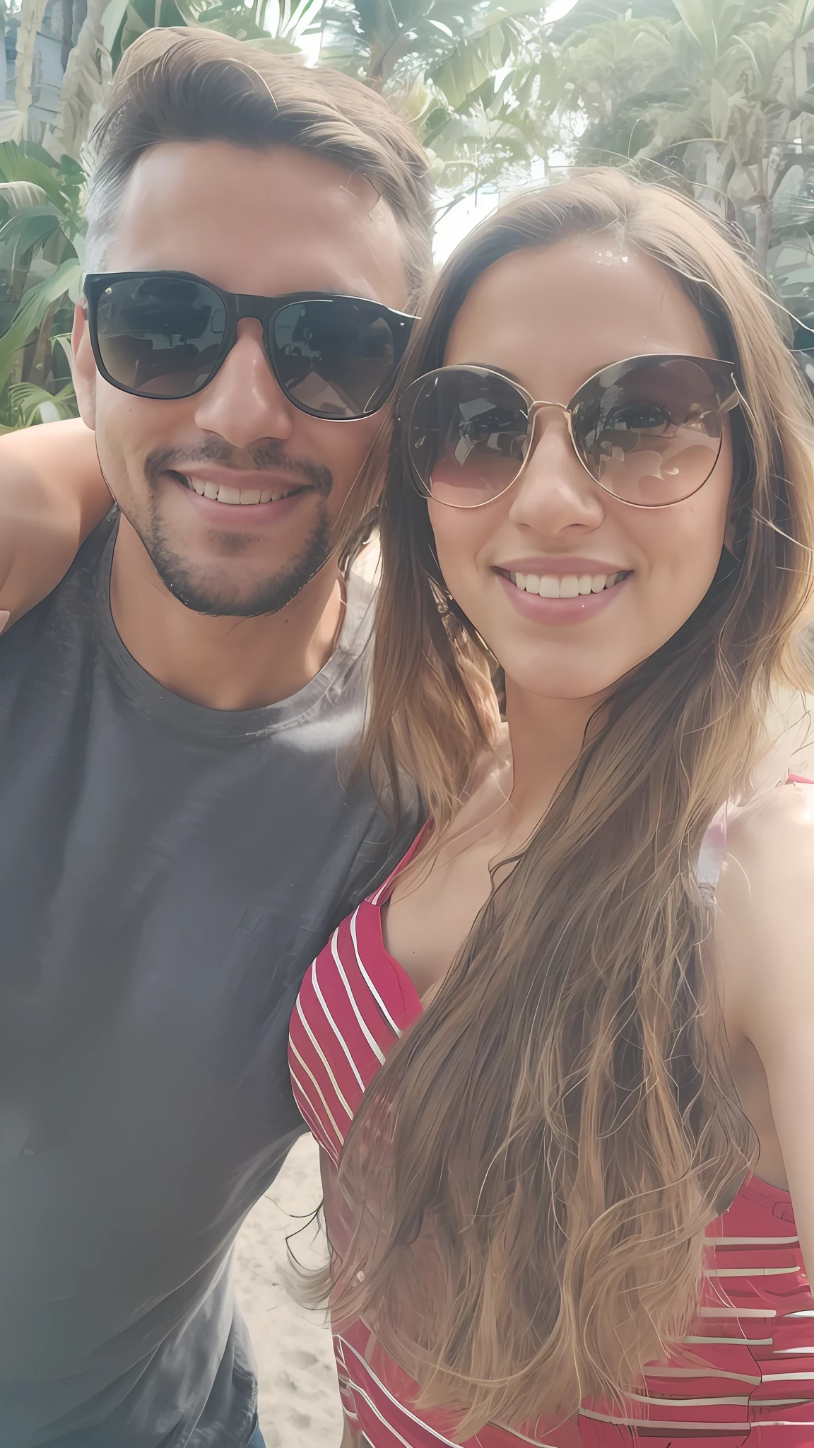 there is a man and a woman posing for a photo together, happy couple, vacation photo, by Picasso, couple, lovely couple, profile picture, profile picture, having a great time, in sao paulo, smiling couple, having fun in the sun, they are in love, low quality photo, passionate selfie, snapchat photo, avatar image