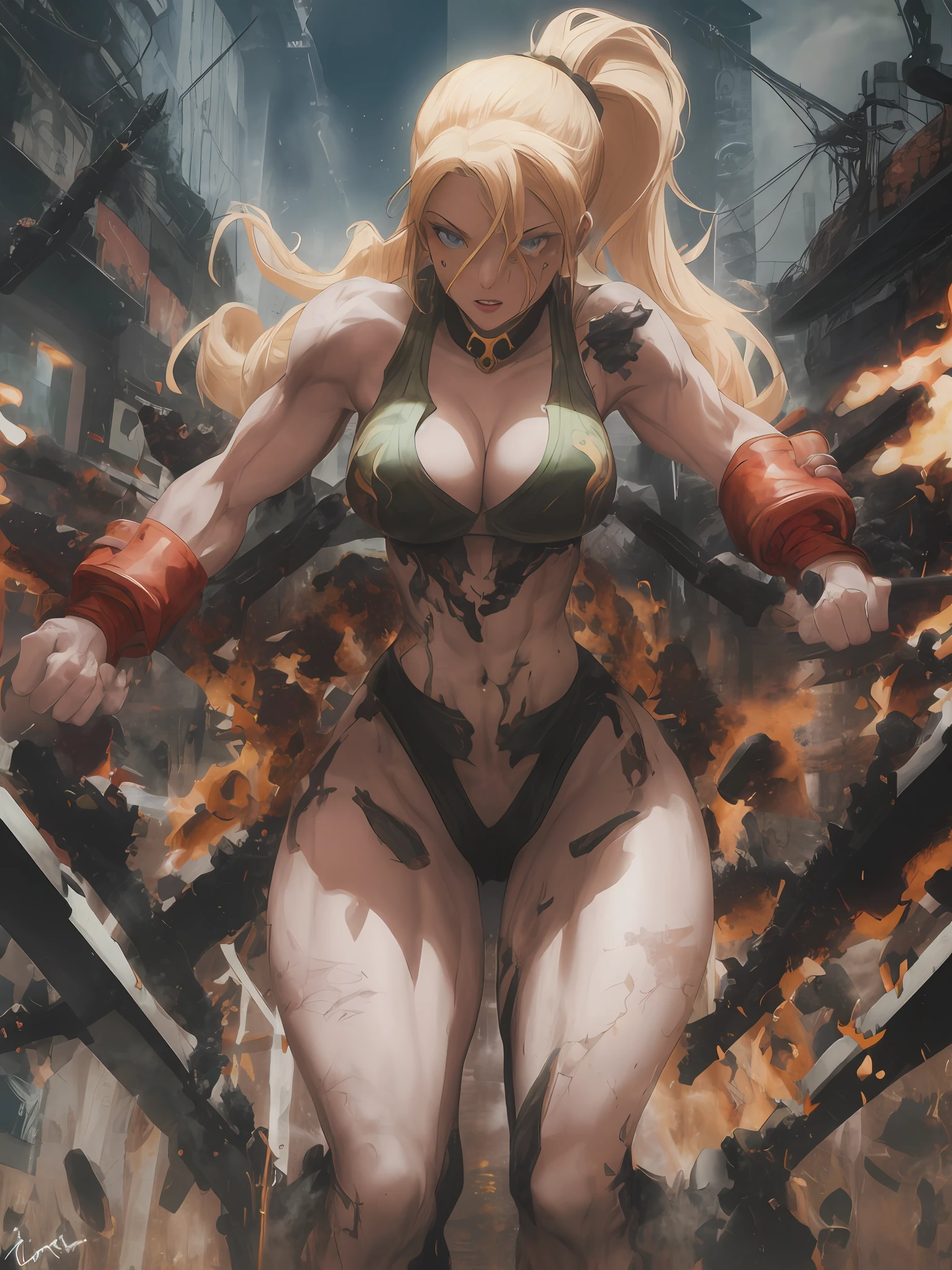 absurdres, highres, ultra detailed, (1girl:1.3),
BREAK
, Cammy, Street Fighter, battle-damaged, strong figure, curvaceous body, aura of resilience, well-defined facial features, accurately depicted clenched hands and fingers, clear and focused eyes, muscular definition in legs
BREAK
, game adaptation, Street Fighter universe, intense battle scenes, digital artistry, creative editing, evocative narratives, striking visuals
BREAK
, dynamic art, powerful stance, interactive battlefield, dramatic lighting, artistic ingenuity, captivating visuals, signature outfit, well-defined curves