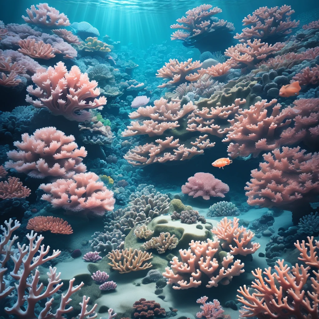 Animated image of the seabed in high quality with coral fish