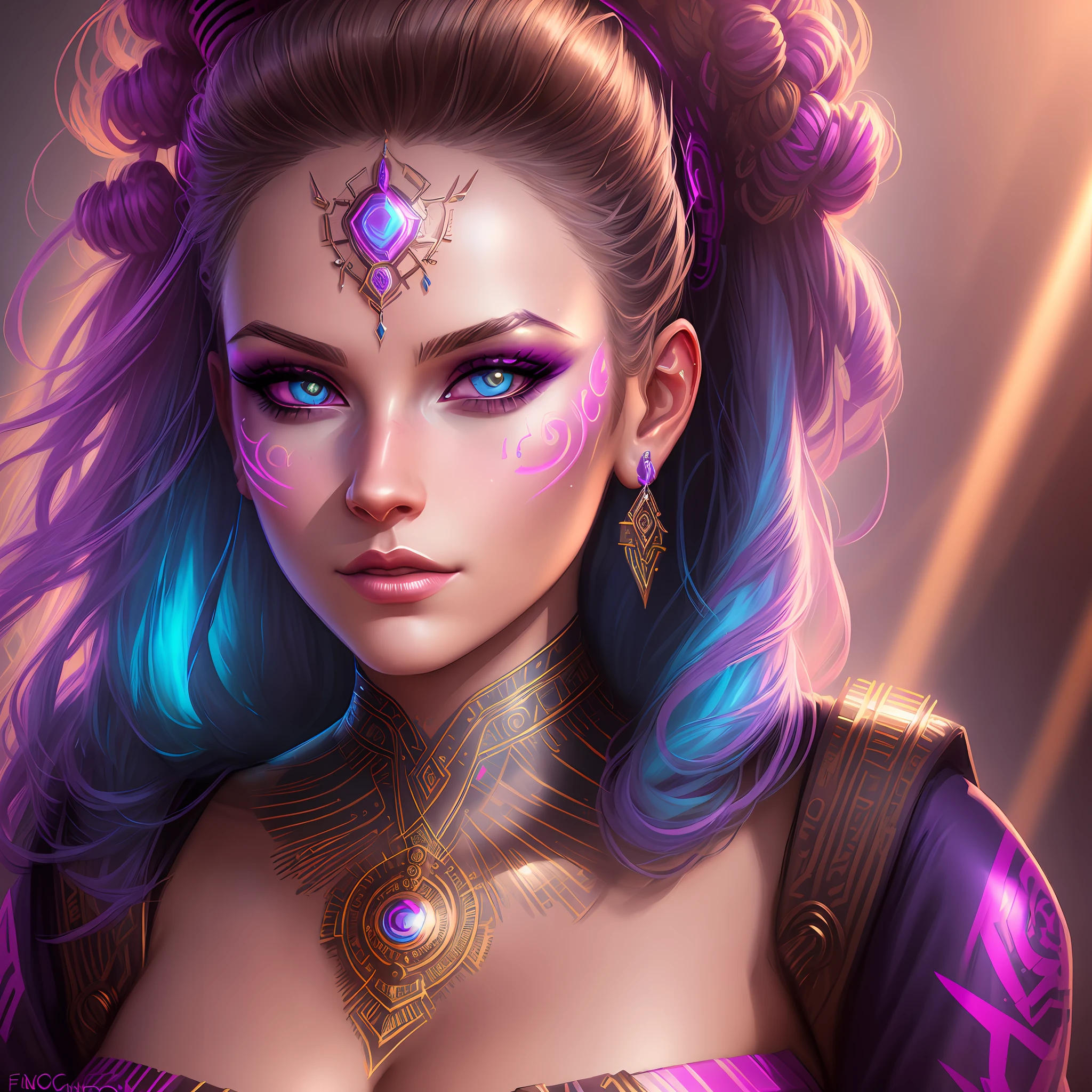 (swpunk style:1) synthwave portrait of a woman as a beautiful goddess, light rays, light bands, lightgeo, beautiful intricate filegrid facepaint, intricate, elegant, highly detailed, digital painting, concept art