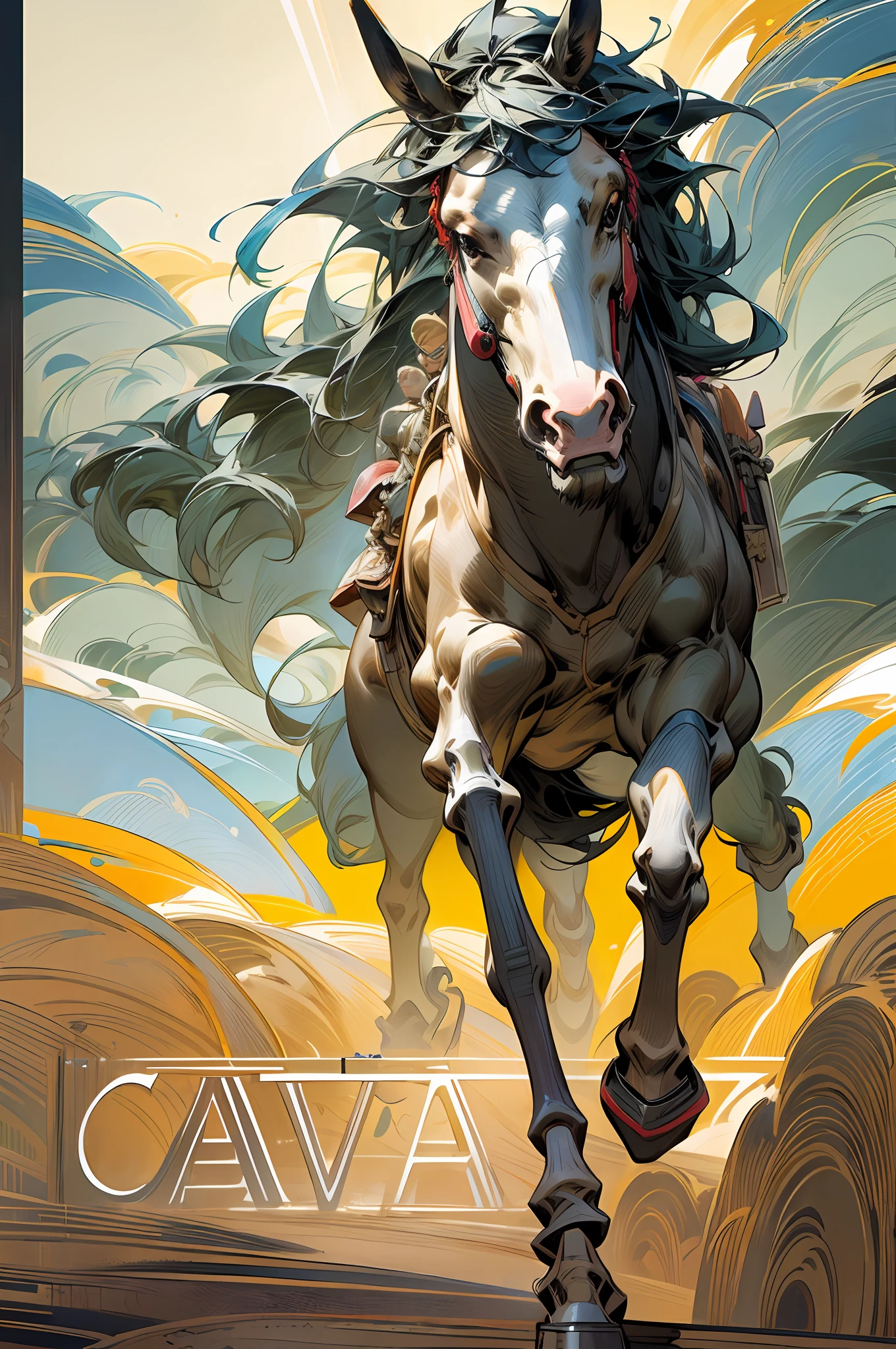 Movie poster production, Jackie Chan, holding a horse, Tonalism, Fauvism, Realism, vanishing point, wide shot, atmospheric perspective, panorama --v 6