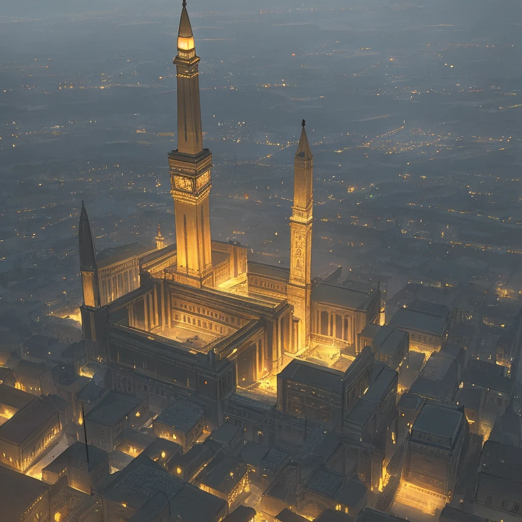 british city 1900s with tall buildings with parts of the culture of ancient egypt, volumetric lighting, a large number of crafts, high detail,
