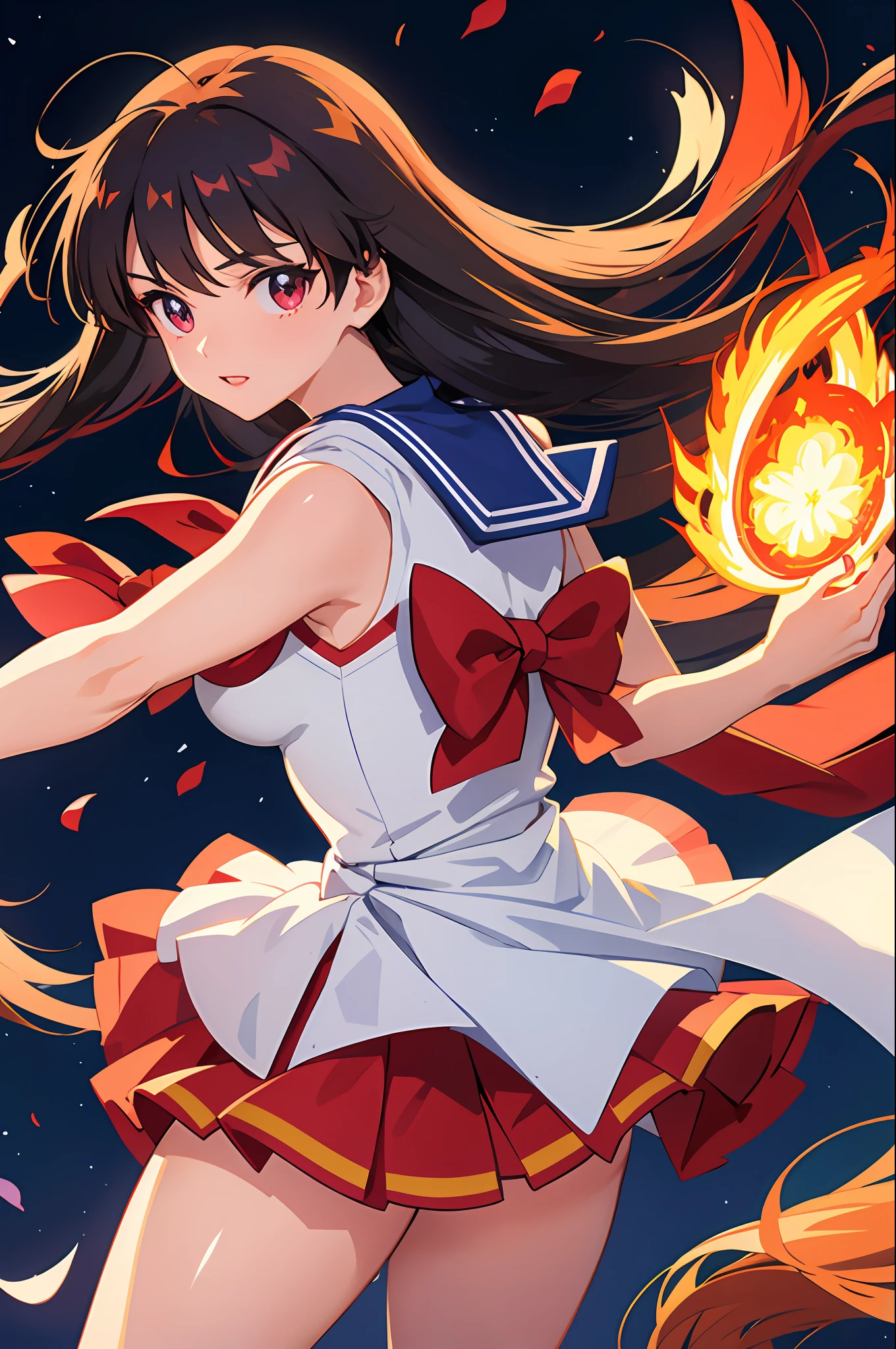 Sailor Mars, universe background, flames, flowers