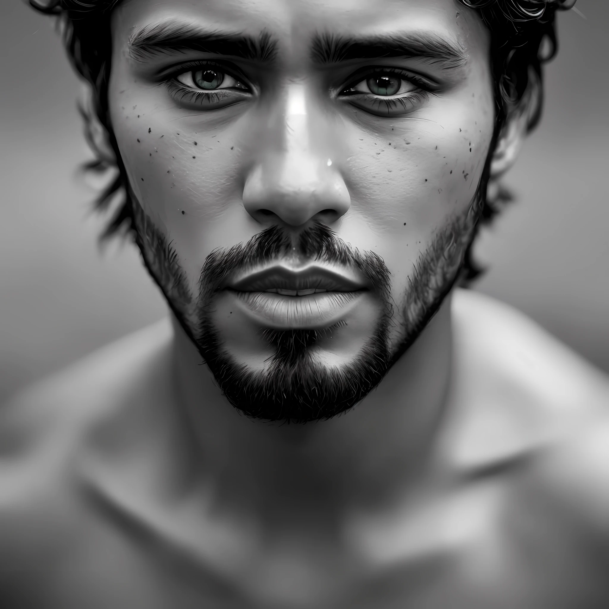 a photorealistic portrait of a stunningly handsome tanned polynesian man without no make-up, extremely detailed light green eyes, detailed symmetric realistic face, extremely detailed natural texture, peach fuzz, messy short hair, masterpiece, absurdres, award winning photo by lee jeffries, nikon d850 film stock photograph, kodak portra 400 camera f1.6 lens, extremely detailed, amazing, fine detail, rich colors, hyper realistic lifelike texture, dramatic lighting, unrealengine, trending on artstation, cinestill 800 tungsten, looking at the viewer, photo realistic, RAW photo, TanvirTamim, high quality, highres, sharp focus, extremely detailed, cinematic lighting, 8k uhd,-imagine-