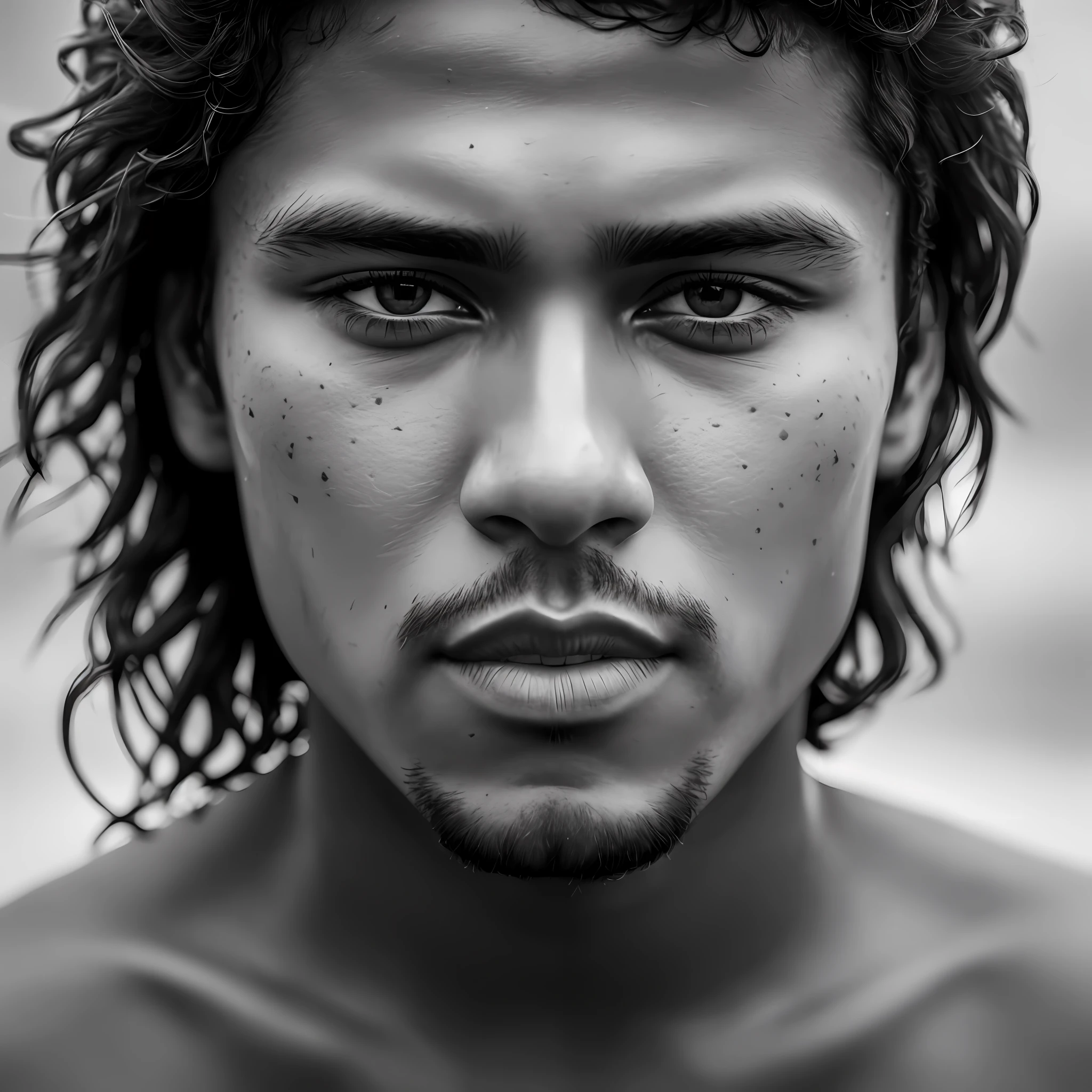 a photorealistic portrait of a stunningly handsome tanned polynesian man without no make-up, extremely detailed light green eyes, detailed symmetric realistic face, extremely detailed natural texture, peach fuzz, messy short hair, masterpiece, absurdres, award winning photo by lee jeffries, nikon d850 film stock photograph, kodak portra 400 camera f1.6 lens, extremely detailed, amazing, fine detail, rich colors, hyper realistic lifelike texture, dramatic lighting, unrealengine, trending on artstation, cinestill 800 tungsten, looking at the viewer, photo realistic, RAW photo, TanvirTamim, high quality, highres, sharp focus, extremely detailed, cinematic lighting, 8k uhd,-imagine-