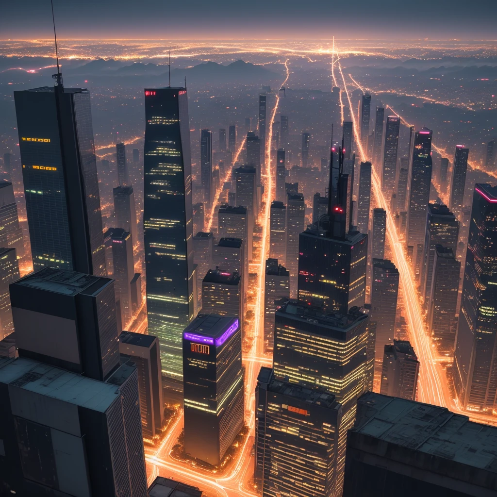 Horizontal image of São Paulo at night in a cyberpunk future