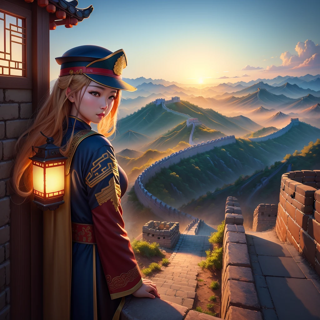 (Digital Painting), (Best Quality), Beijing, Great Wall, Popular Deviant Art, Ultra-realistic 8K, Soft Colors, Soft Lighting, Golden Hour, Calm Atmosphere, Horizontal