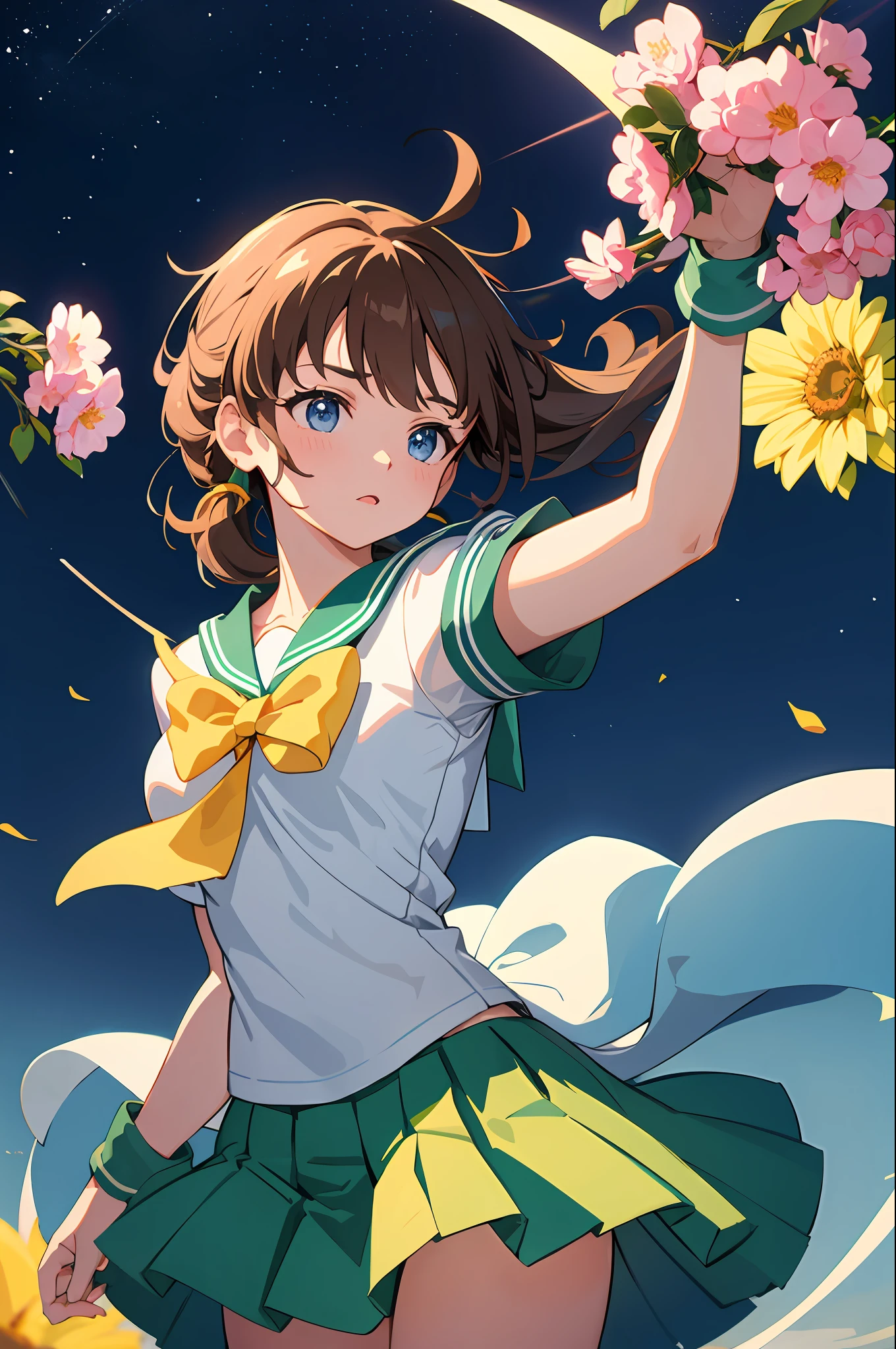 Sailor jupiter, background of the universe, thunder, , flowers
