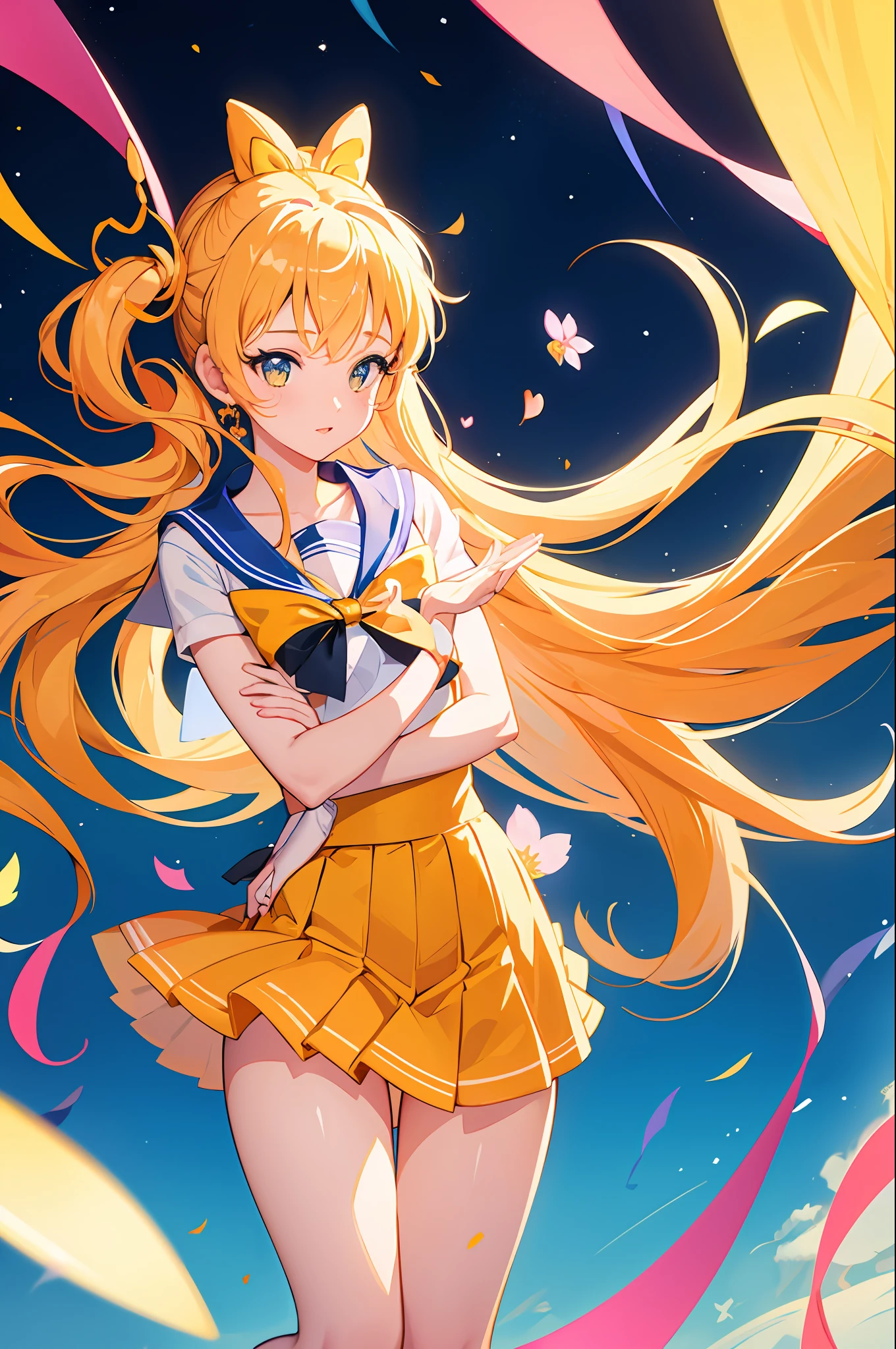 Sailor venus, universe background, , , flowers,Yellow luminated hearts