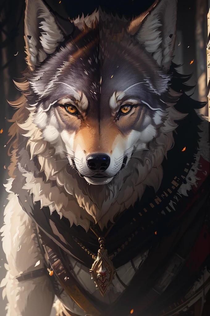 masterpiece,best quality,(( fine detailed wolf)) , (extremely detailed CG unity 8k wallpaper), professional majestic oil painting by Ed Blinkey, Atey Ghailan, Studio Ghibli, by Jeremy Mann, Greg Manchess, Antonio Moro, trending on ArtStation, trending on CGSociety, Intricate, High Detail, Sharp focus, dramatic, photorealistic painting art by midjourney and greg rutkowski