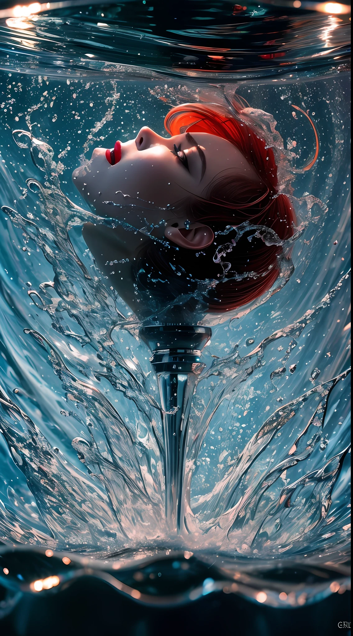 Explosion, splash, apple is falling into the water, close up, water is splashing radially, centered, perfect composition, vogue style, creative food photography, softbox, trend in the art station, sharp focus, studio photo, intricate details, highly detailed, by Greg Rutkowski, fashion magazine cover, 8k, 32k, HDR