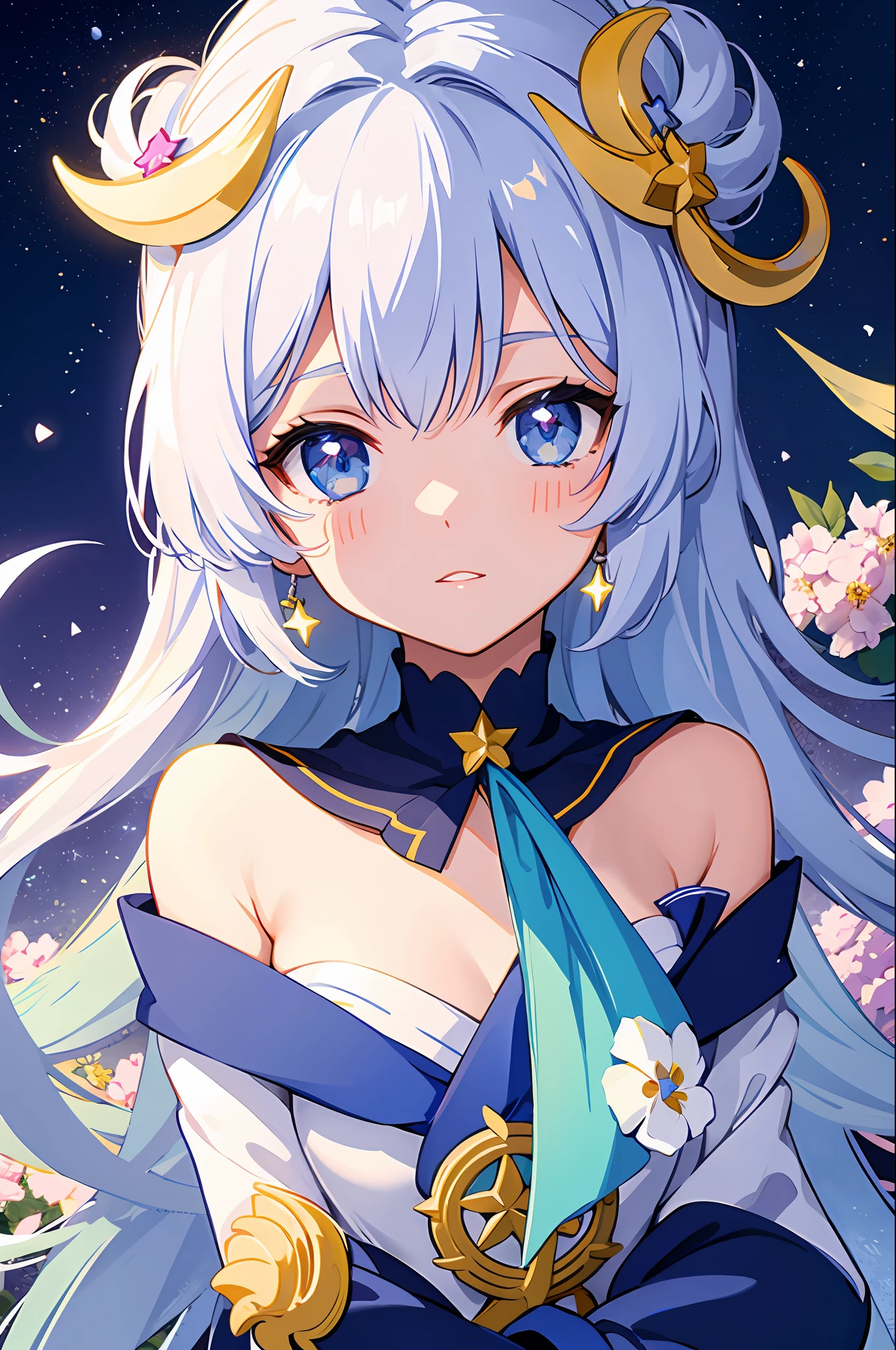 Moon sailor, universe background, stars, , flowers