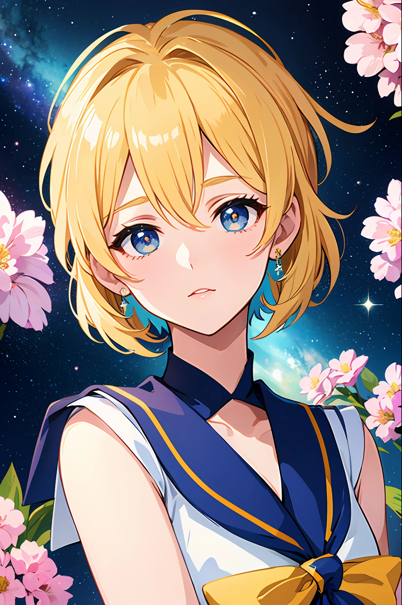 Sailor uranus, background of the universe, galaxy, , flowers