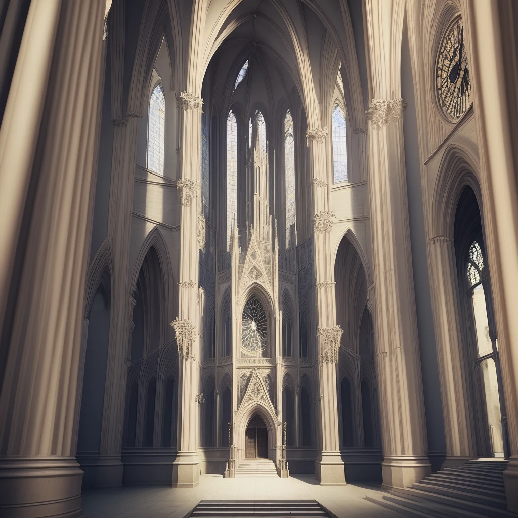 Arafed view of a cathedral with a clock tower in the middle of a square, gothic cathedral, cathedral, alabaster gothic cathedral, imposing, gothic architecture, panoramic, wide-angle lens photography, photography