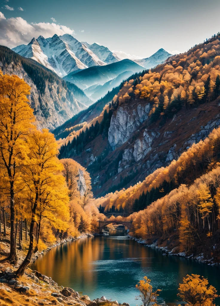 RAW photos of landscapes, small details, realistic, ultra-realistic photos, 8k ultra hd, DSLR, soft light, high quality, film grain, Fujifilm XT3, (masterpiece) a stretch of mountains, Li Bai's autumn wind words, (masterpiece), (original photo), (very detailed CG unified 8k wallpaper) intricate and clear focus,