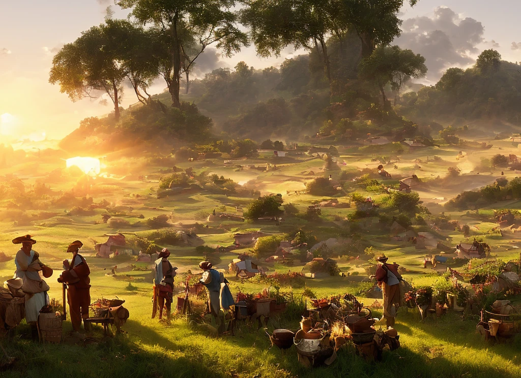 The perfect wallpaper would capture the image of the commendable farmer amid his thriving farmland, sharing his bounty with neighbors, under the soft glow of the setting sun, encapsulating the warmth of the local community and the culture of sharing, inspiring 8k wallpaper