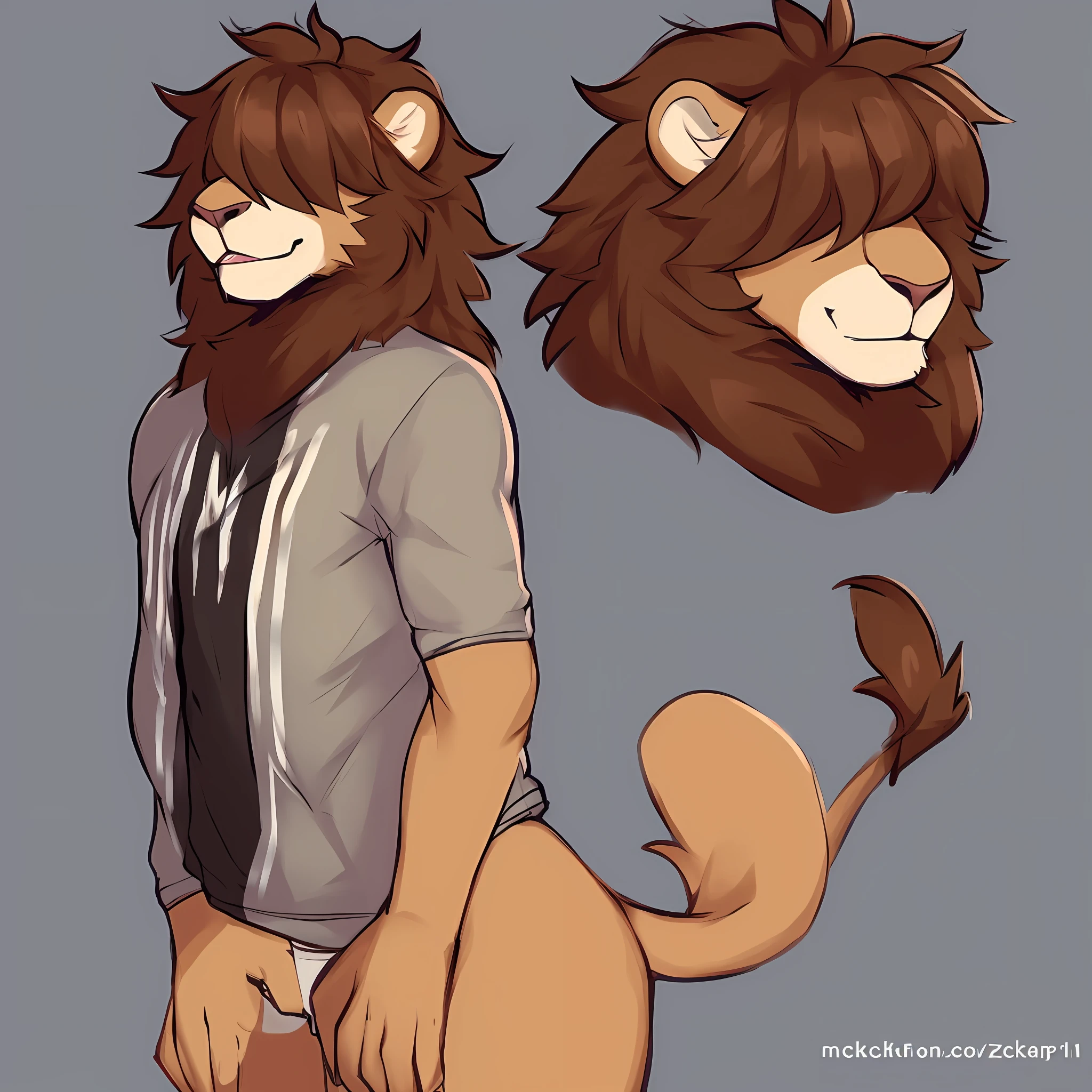 thin male solo cartoon lion by zackary911 hair over eyes wearing clothes brown mane