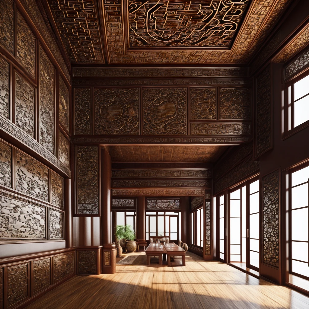 Chinese style, Surrealism, high detail, interior architecture, Minimalism, vanishing point, UHD, high quality, highres, super detail, best quality