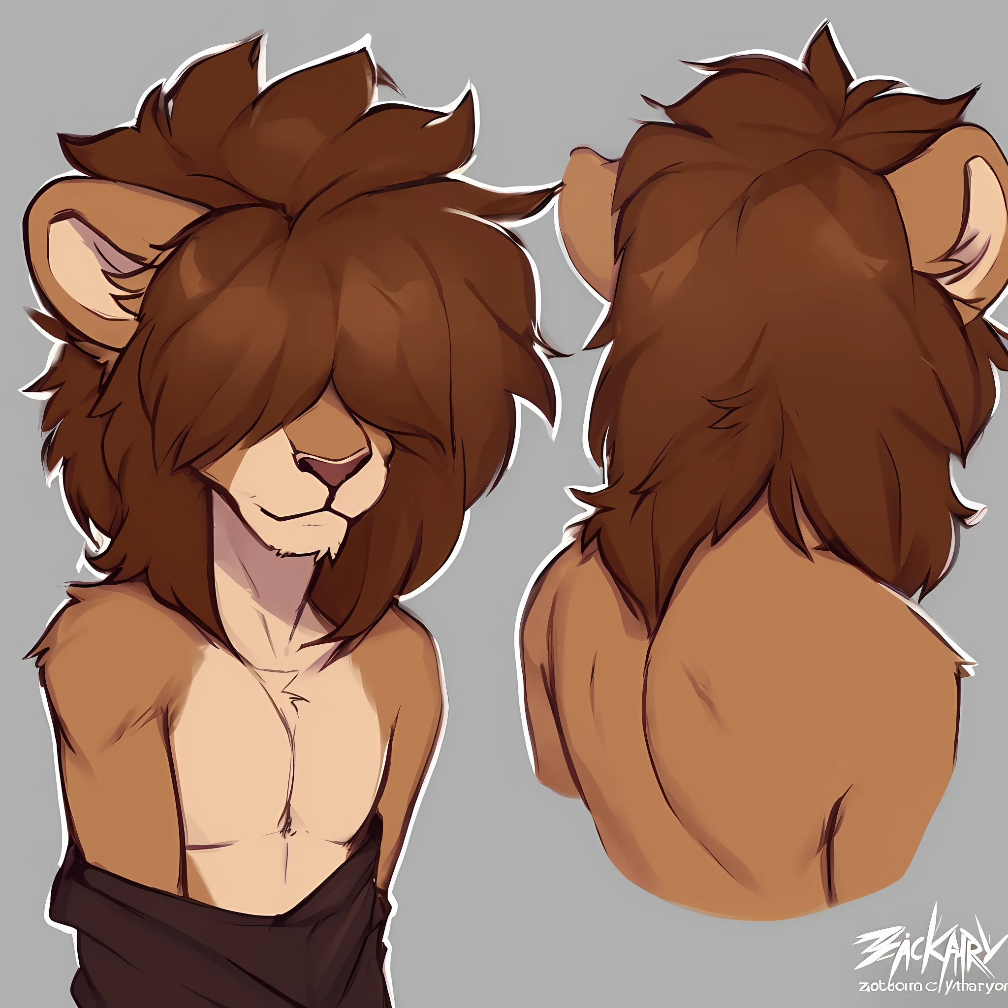 thin male solo cartoon lion by zackary911 hair over eyes brown mane slim scruff dripped out