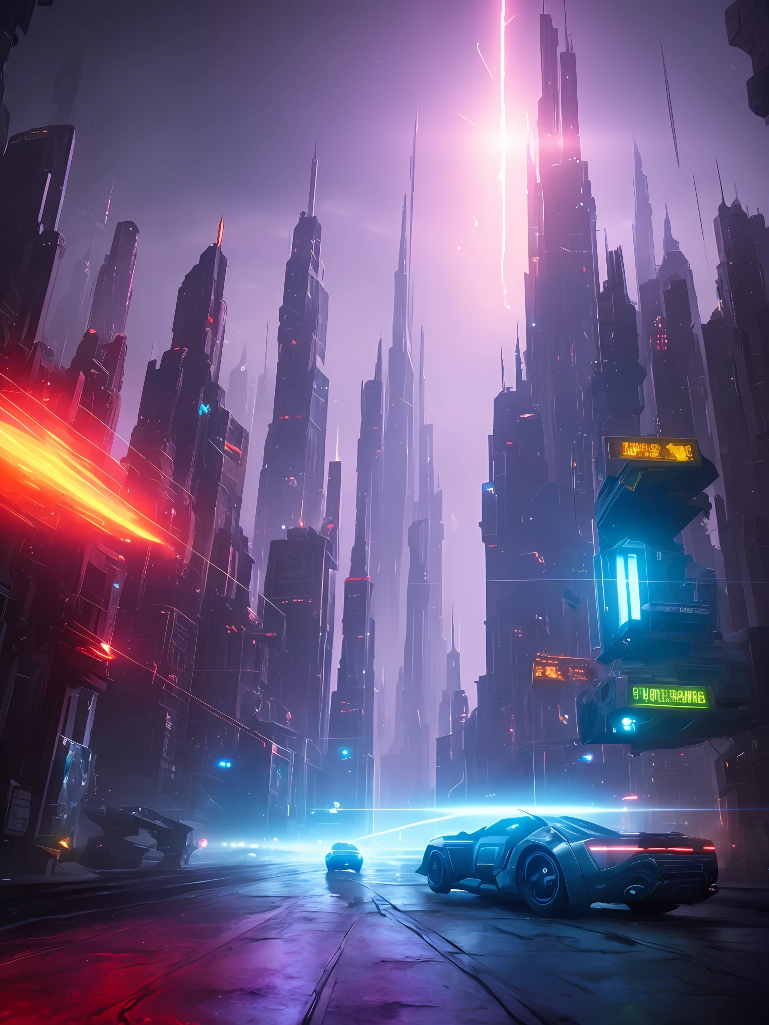 (highly detailed:1.2),(best quality:1.2),(8k:1.0),(emb-rrf-low:1.0),sharp focus,(award-winning photograph:1.2), (subsurface scattering:1.1), Futuristic cityscape with towering skyscrapers, neon-lit streets, flying cars, holographic billboards, and a full meteorite backdrop, by Robert Broomfield, 3D art, photorealistic, hyper-detailed, dystopian, trending on ArtStation, cinematic lighting, sci-fi, and fantasy.