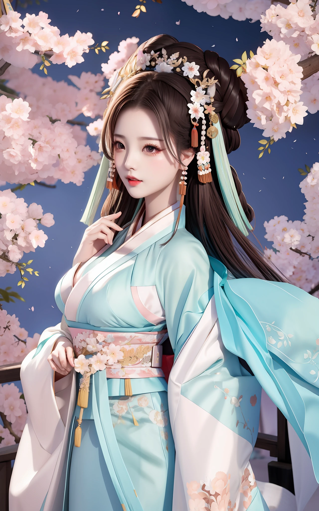 Hanfu, elegant, sexy lines, big breasts, beautiful and enchanting