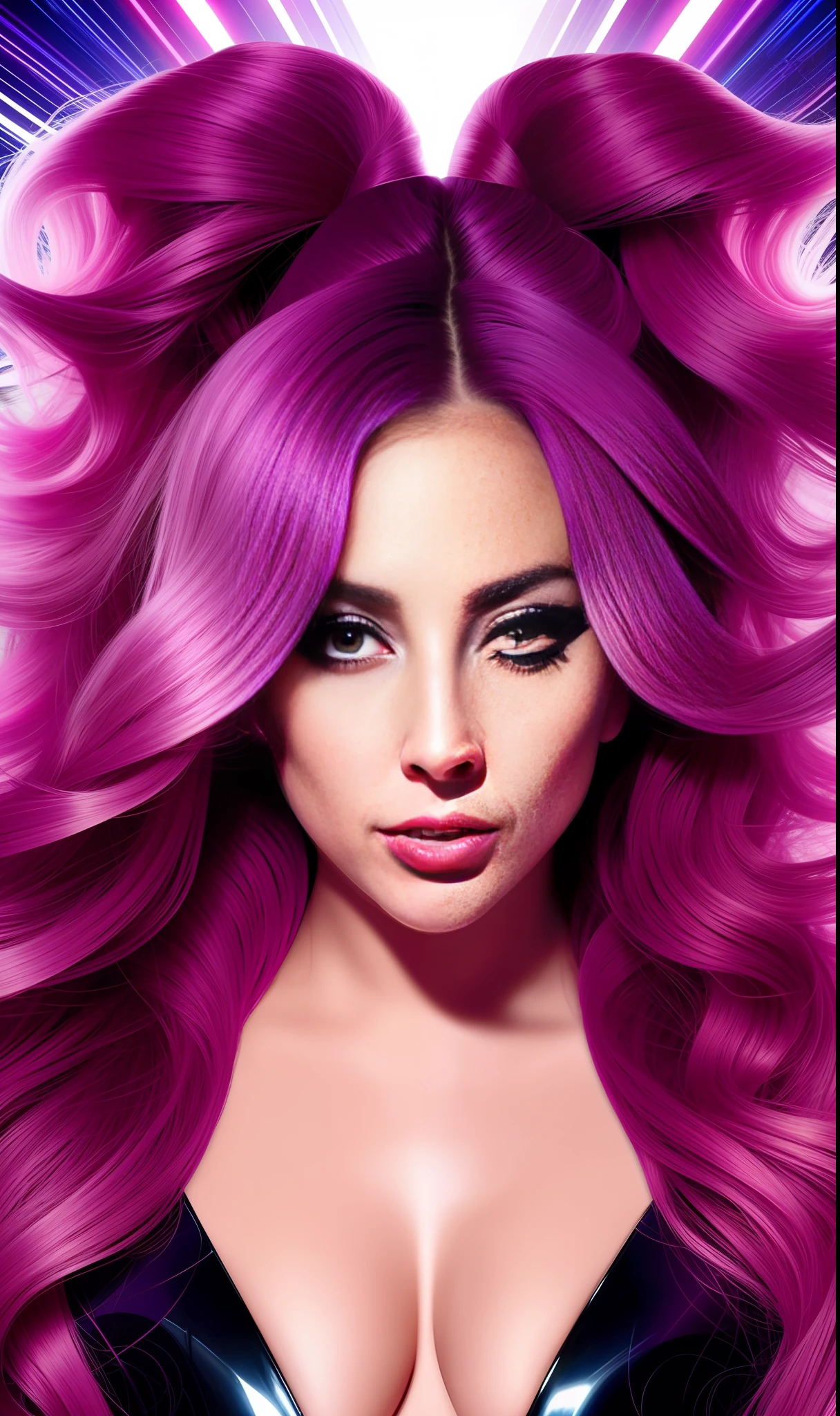 lady gaga mistique Xmen, 4K texture, long hair, high quality, extravagant hairstyle, original album cover, 8k image, futuristic, high image quality, at night, hair accessories, very realistic and defined face