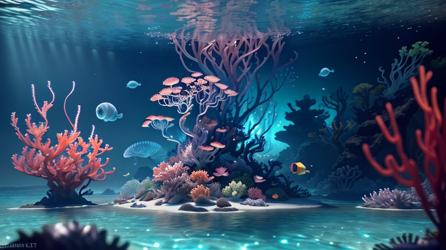 Masterpiece, best quality, (very detailed CG unity 8k wallpapers), (best quality), (best illustrations), (best shadows), marine theme with natural elements. Tall mangroves, rich marine plants, glowing jellyfish, surrounded by schools of fish, glowing particle effects,, (sea plants), (ocean theme), (seaweed), (coral), (jellyfish), fish, ((Glow)), ((Particle Effect)). , Isometric 3D, Octane Rendering, Ray Tracing, Super Detailed