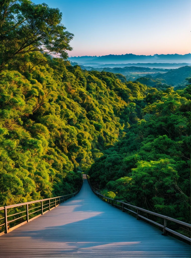 Dawning with clear sky, nature full of landscape, with walkways