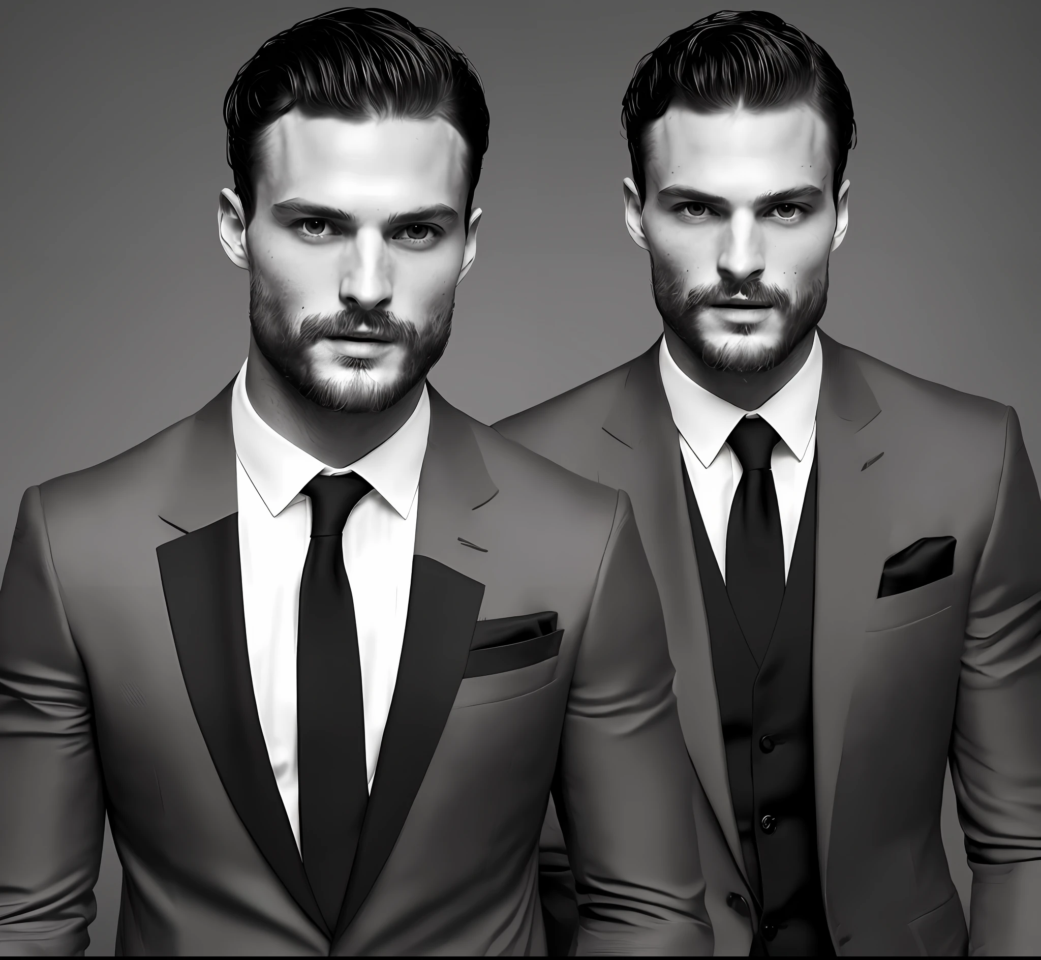 (create a ceo wearing black suit without tie), (Moreno with symmetrical model face), wearing thin beard, short dark hair, magazine cover style, man similar to actor jamie dornan, (high quality and realistic image), black dark background, cinematic style, ((Best quality, 8k, Masterpiece: 1.3)), no single image duplication.