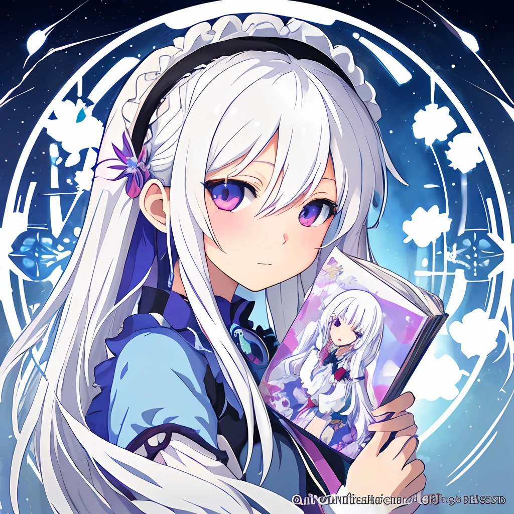 nime girl with long white hair and blue dress holding a flower, white haired deity, detailed key anime art, anime moe artstyle, splash art anime loli, high detailed official artwork, portrait of lolita, official anime artwork, alchemist girl, nightcore, loli in dress, zerochan art, official artwork, perfect white haired girl