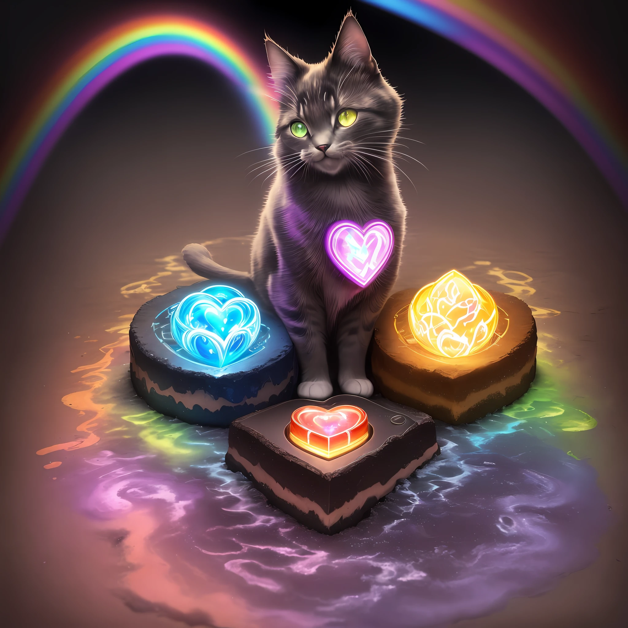 Drawing, Cute Cat, Tarot Card, Khokhloma, Rainbow Marble, Anodized Titanium, Ammolite, Dark Vibrant Colors, Electric Colors, Neon Colors, Smooth Frank, Acidwave, Cosmos, Rainbowcore, Synthwave, Electrifying Art, Intricate Maximalist, Alcohol Ink, Colored Frequencies, Sponge Ink, Thermograph, Smile, Heart in Eye, Laughing, Happy, Color Field Painting, High Detail, Anime, Ashcan School, UHD, Masterpiece, Ccurate, Anatomically Correct, super detail, high details, award winning, high quality, best quality, highres, 16k