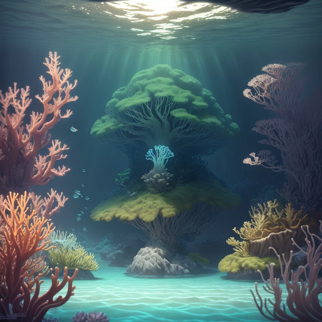 Masterpiece, best quality, (very detailed CG unity 8k wallpapers), (best quality), (best illustrations), (best shadows), marine theme with natural elements. Tall mangroves, rich marine plants, glowing jellyfish, surrounded by schools of fish, glowing particle effects,, (sea plants), (ocean theme), (seaweed), (coral), (jellyfish), fish, ((Glow)), ((Particle Effect)). , Isometric 3D, Octane Rendering, Ray Tracing, Super Detailed